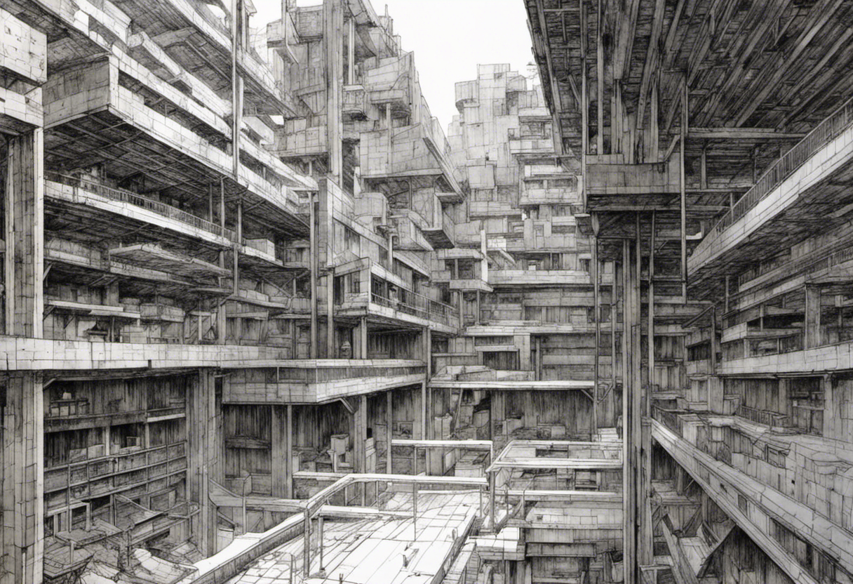 Contemporaneo manga cyberpunk nero, edifici - Poster