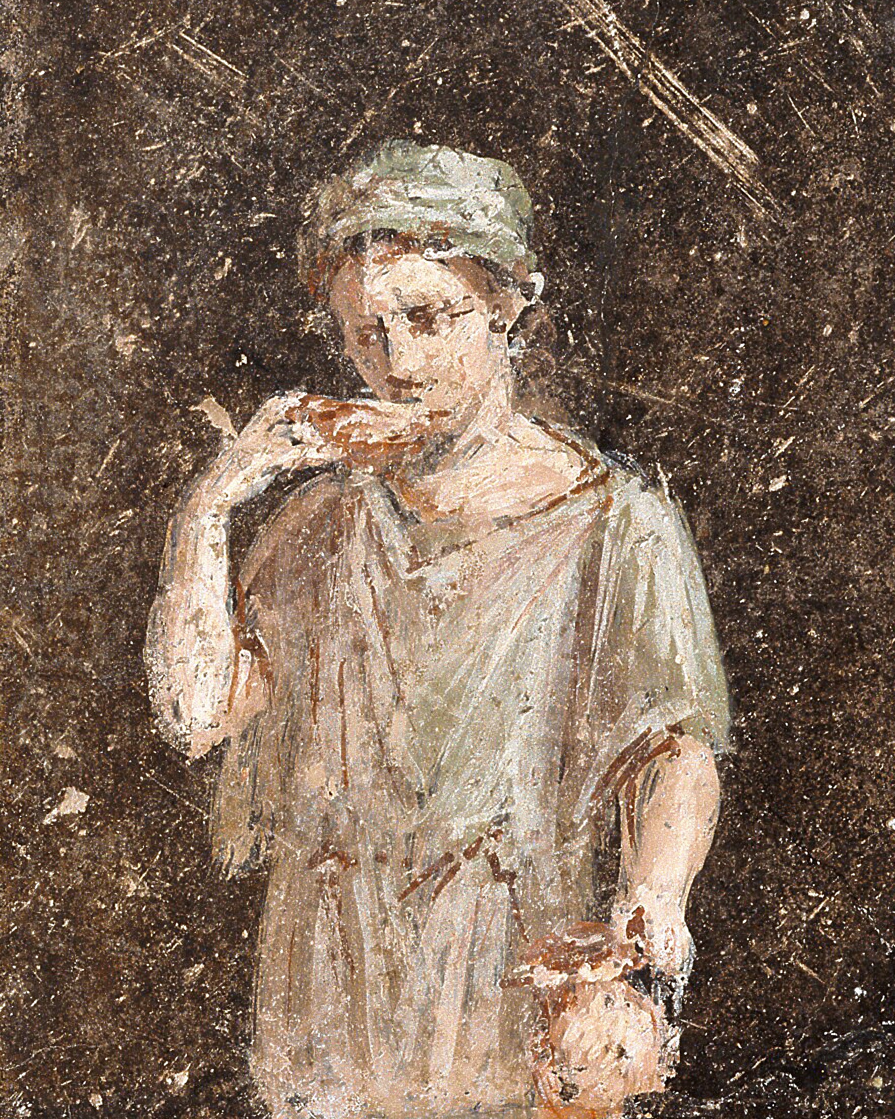 Frammento di Affresco Romano Donna sul Balcone - Pittura Murale di Secondo Stile Poster