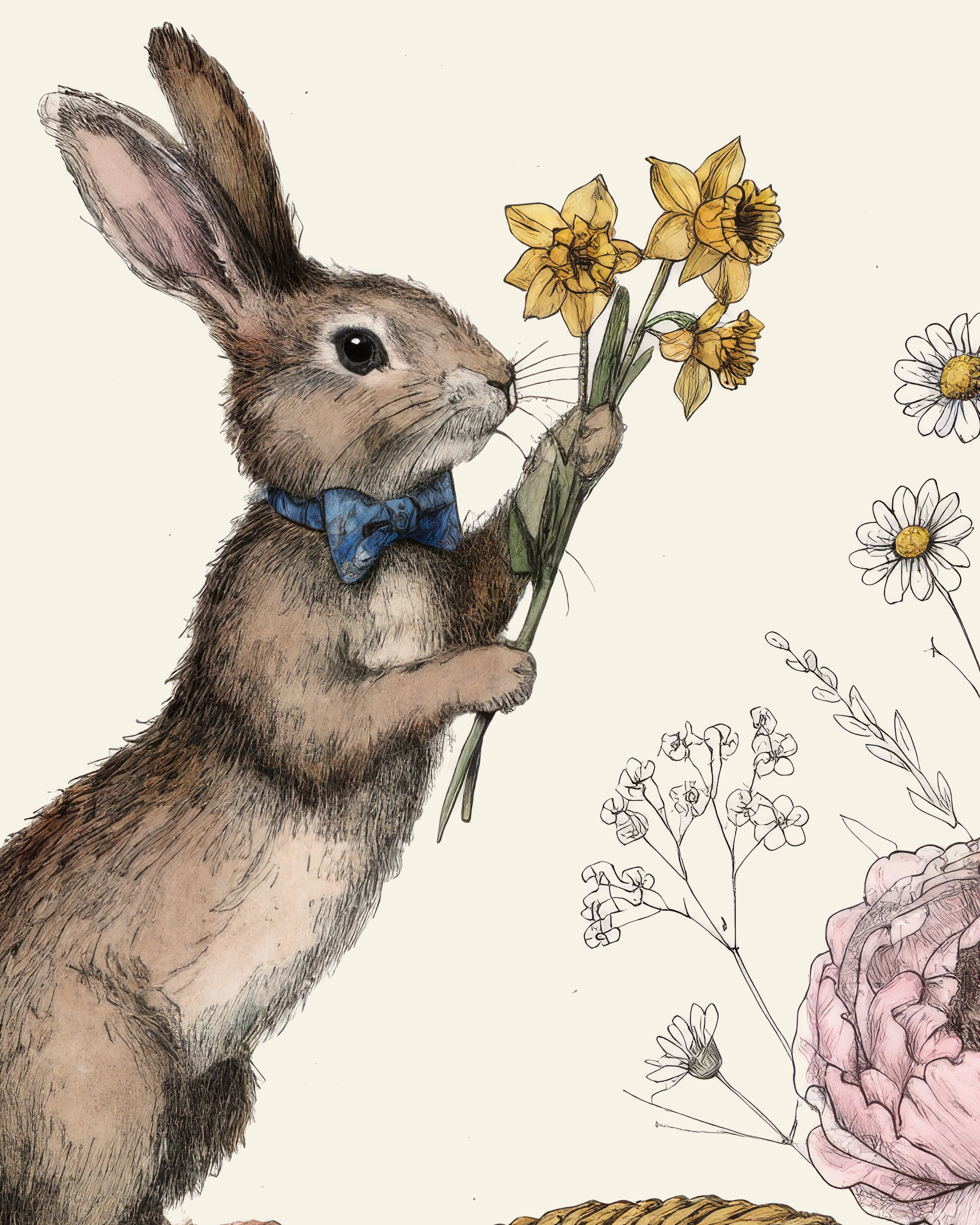 Stampe del Coniglio con Papillon e Cesto di Pasqua