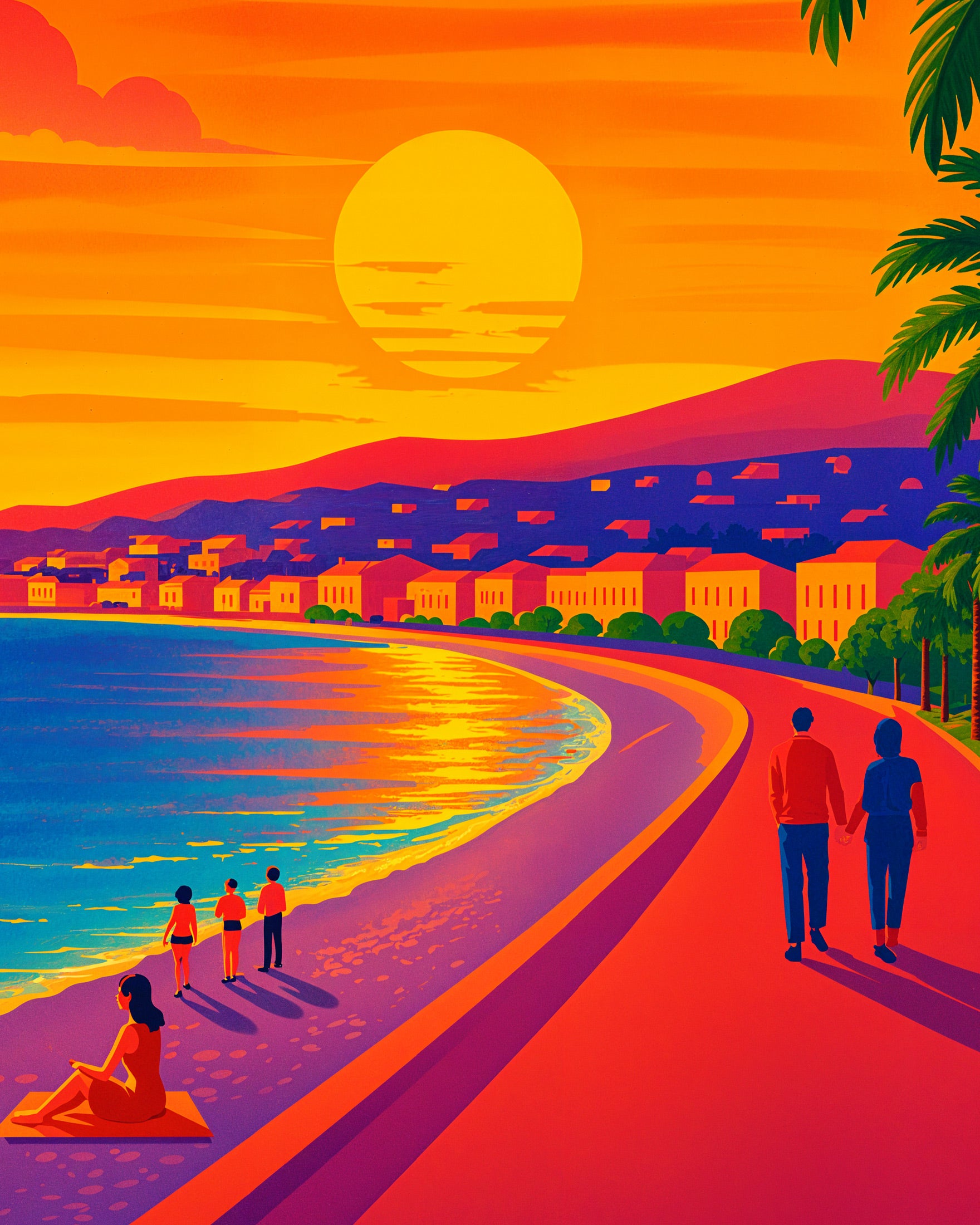 Passeggiata al tramonto a Nizza, Francia – Promenade des Anglais Poster