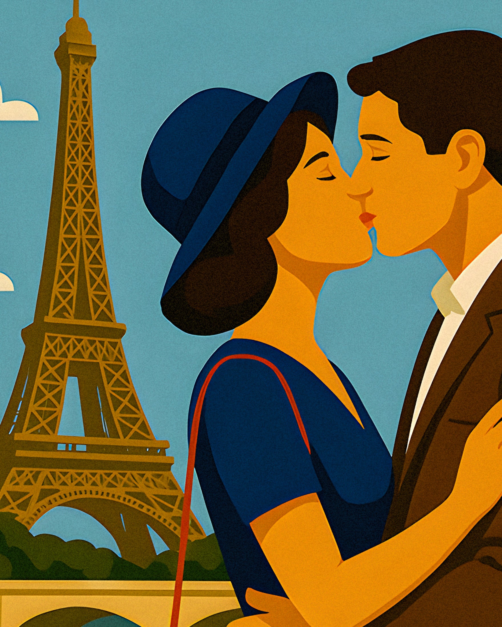Poster Amanti di Parigi – Illustrazione Romantica in Stile Vintage