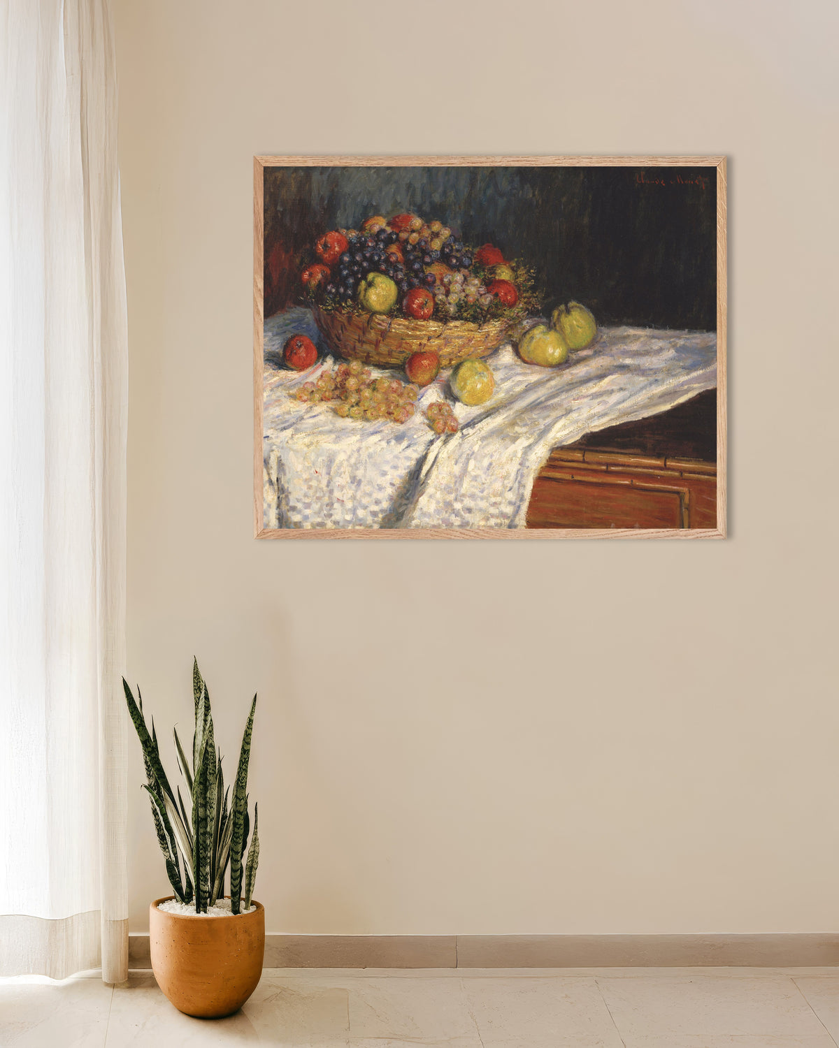 Poster Mele e uva (1879–1880) di Claude Monet con cornice in legno naturale
