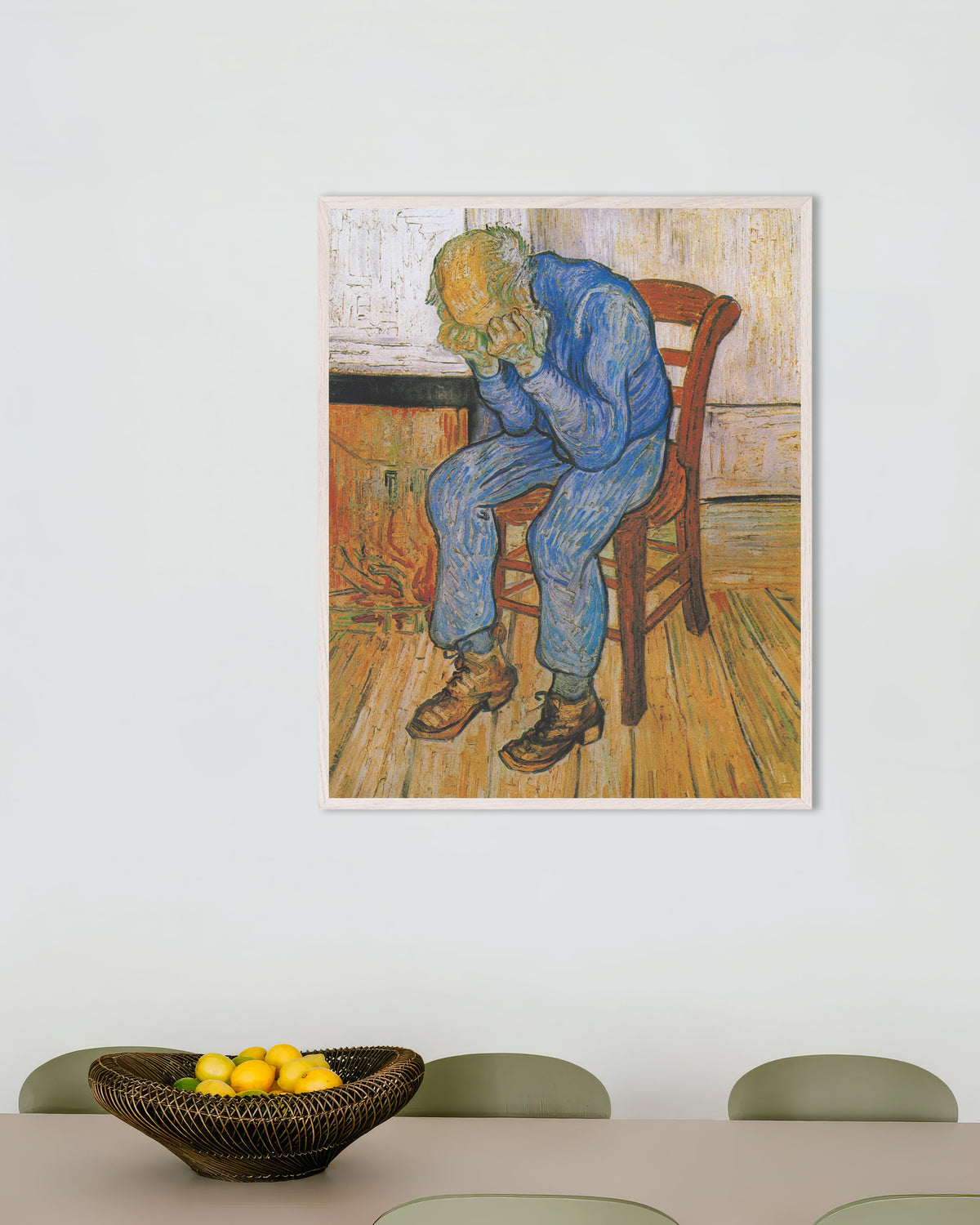 Poster di Alla soglia dell’eternità (1890) di Vincent van Gogh, con cornice in legno bianco