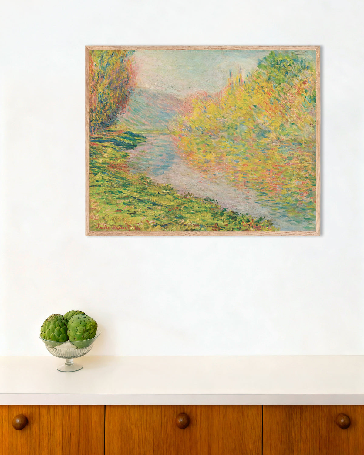 Poster Autunno a Jeufosse (1884) di Claude Monet con cornice in legno naturale
