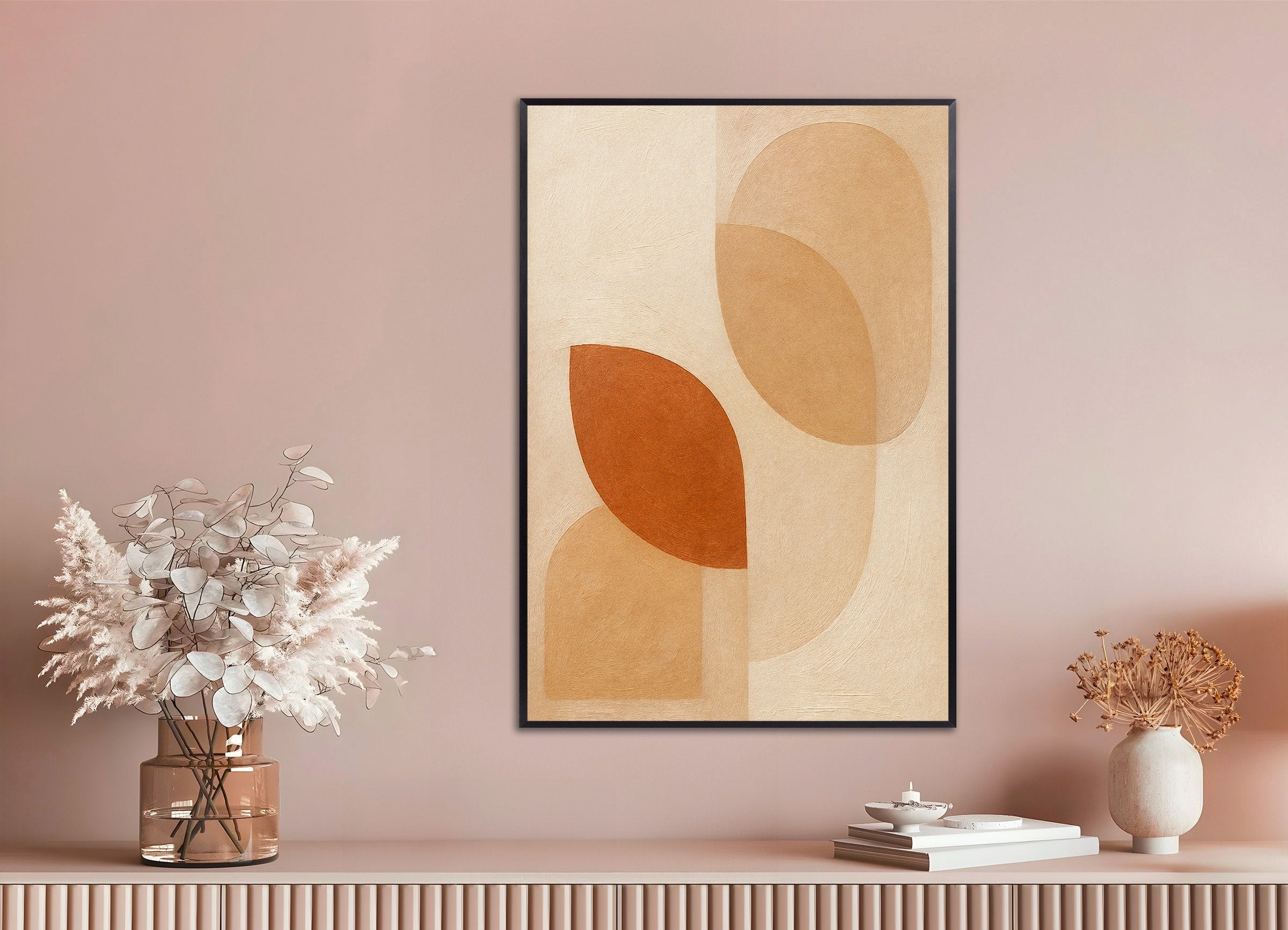 Poster of Autumn Foliage – abstract earth-toned leaf shapes, with metal frame