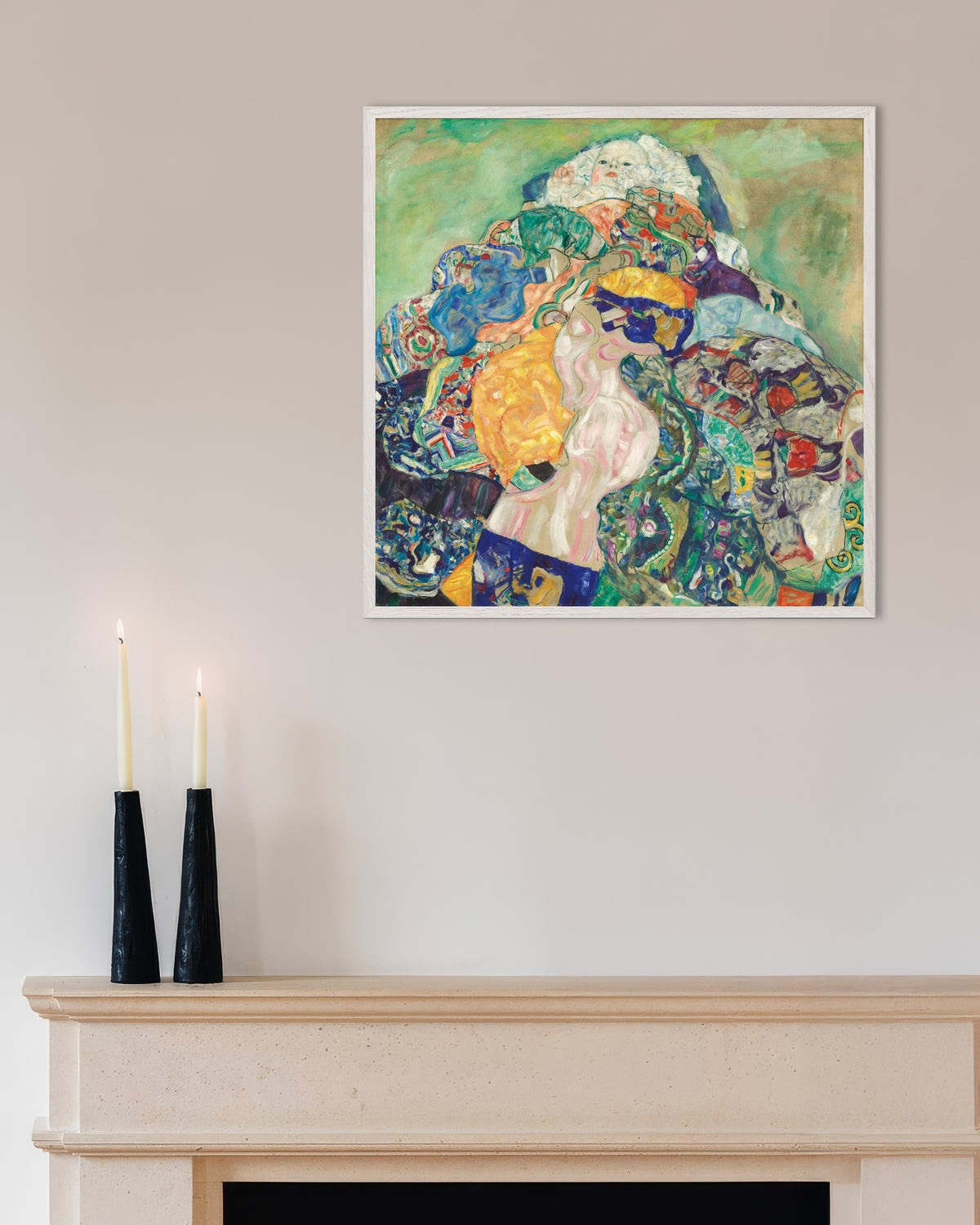 Poster Bambino (Culla) (1917–1918) di Gustav Klimt con cornice in legno bianco