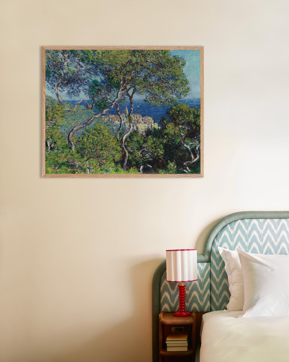 Poster Bordighera (1884) di Claude Monet con cornice in legno naturale