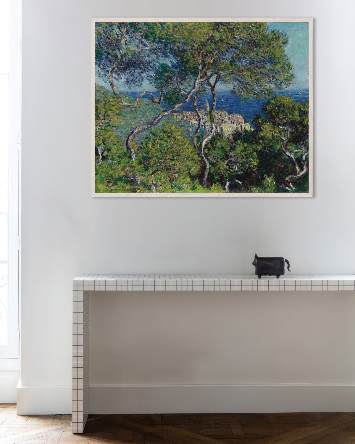 Poster Bordighera (1884) di Claude Monet con cornice in legno bianco