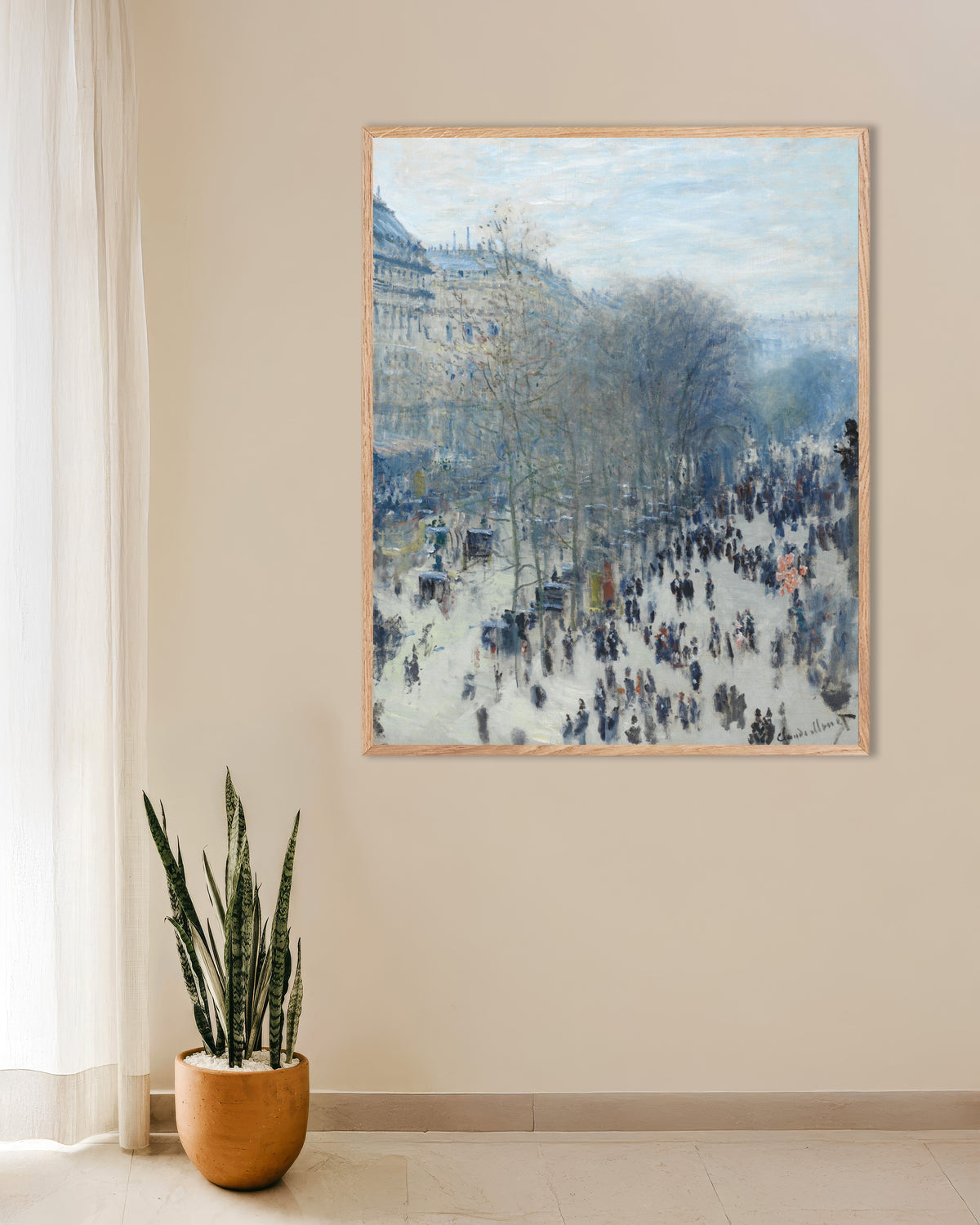Poster Boulevard des Capucines (1873–1874) di Claude Monet con cornice in legno naturale