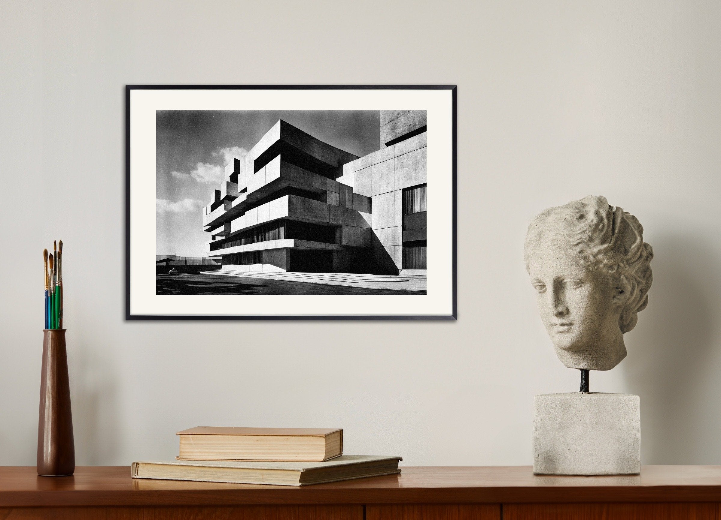 Poster of Brutalist architecture poster – Modern concrete design, with metal frame