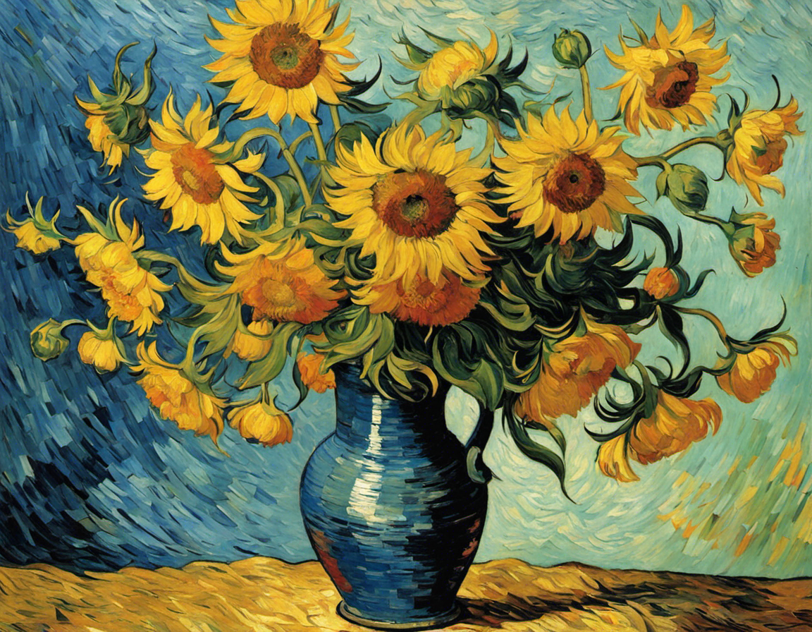 Pittura che cattura la turbolenza appassionata della natura e dell'emozione umana, girasoli - Poster