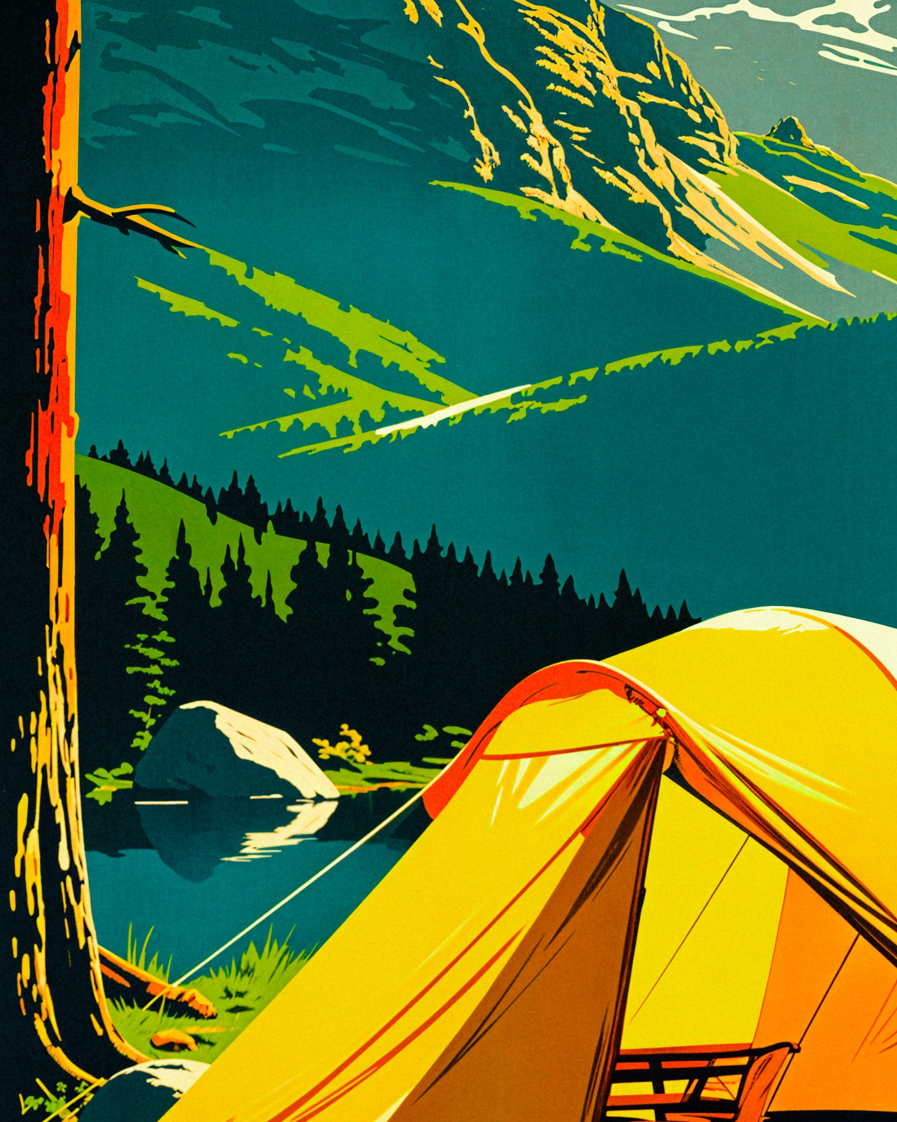 Vintage campeggio, montagna e natura - Poster