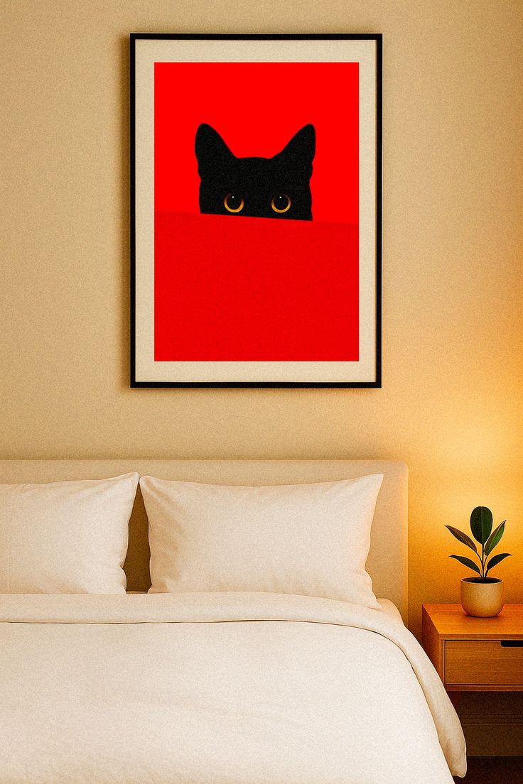 Gatto dietro un muro rosso - Poster
