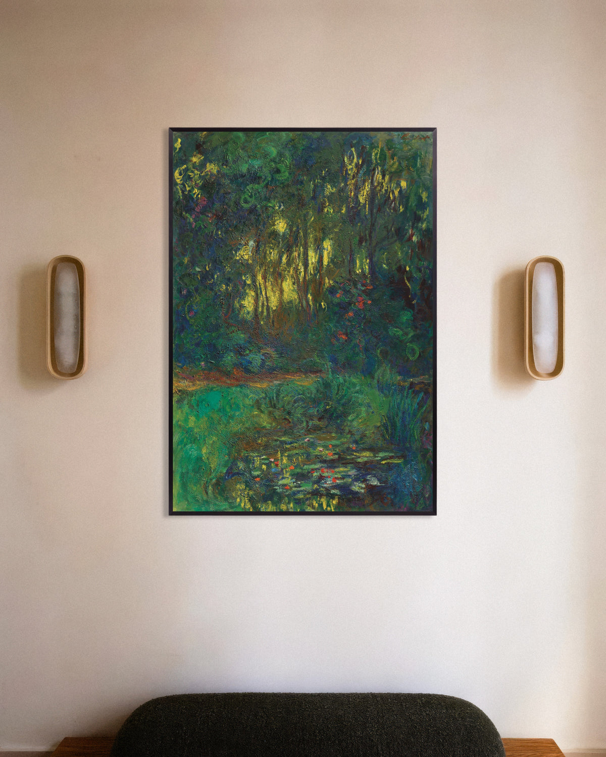 Poster Angolo dello stagno delle ninfee (1918–1919) di Claude Monet con cornice in metallo
