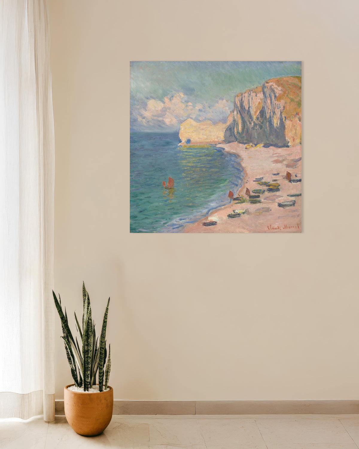 Poster Étretat, la spiaggia e la Falaise d'Amont (1885) di Claude Monet