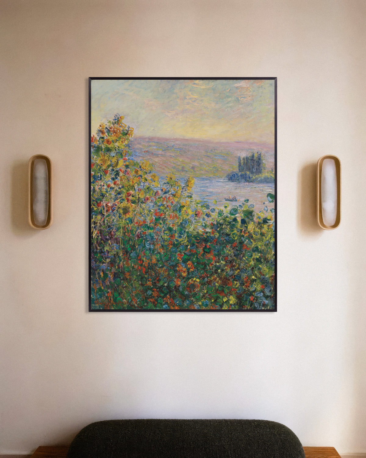 Poster Aiuole a Vétheuil (1881) di Claude Monet con cornice in metallo