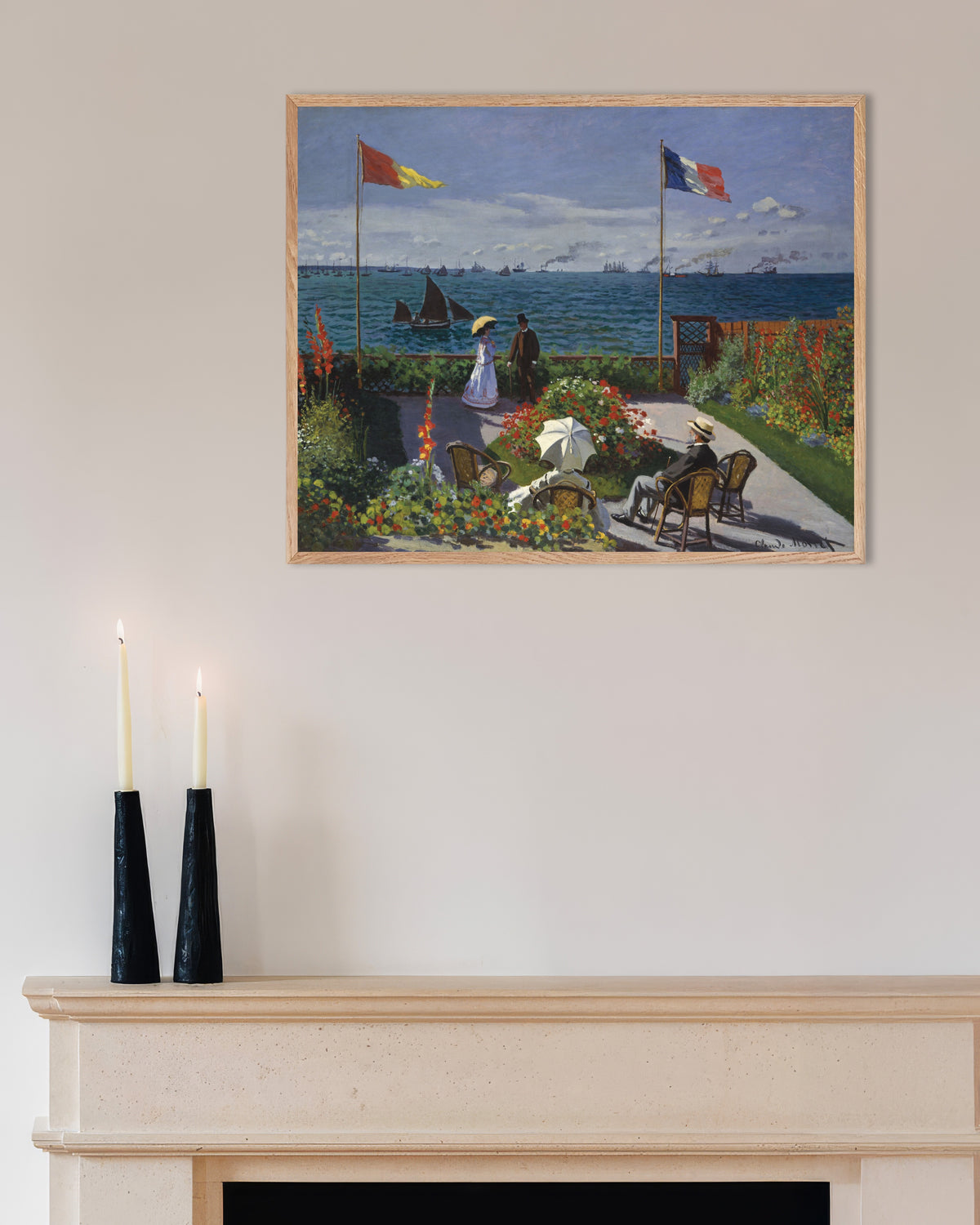 Poster Giardino a Sainte-Adresse (1867) di Claude Monet con cornice in legno naturale