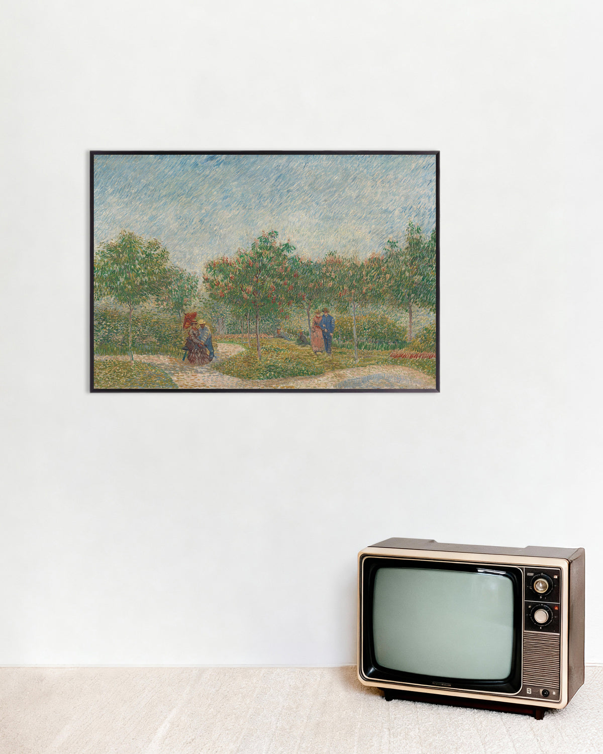Poster di Giardino con coppie che si corteggiano, Square Saint-Pierre (1887) di Vincent van Gogh, con cornice metallica