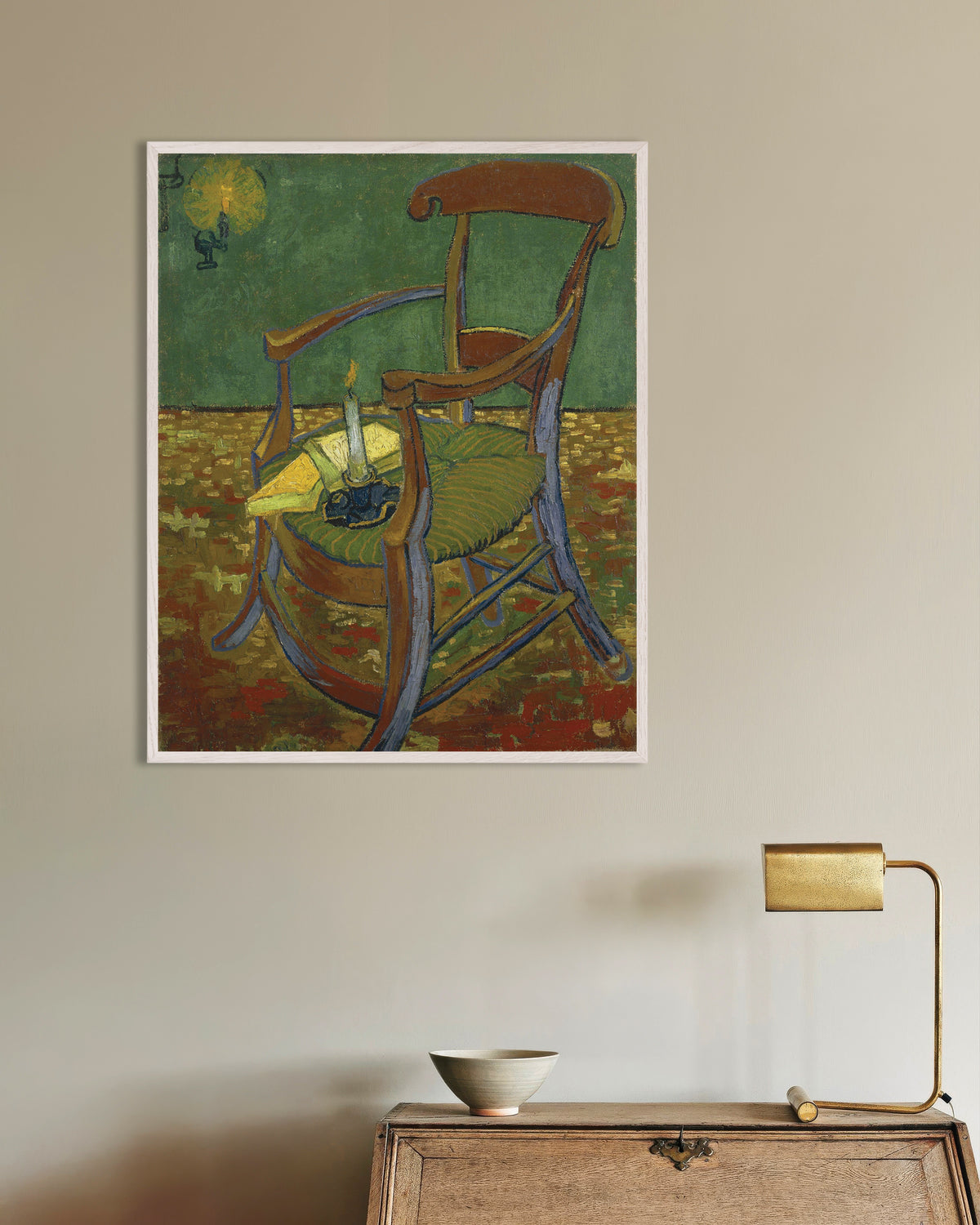 Poster La sedia di Gauguin (1888) di Vincent van Gogh, con cornice in legno bianco