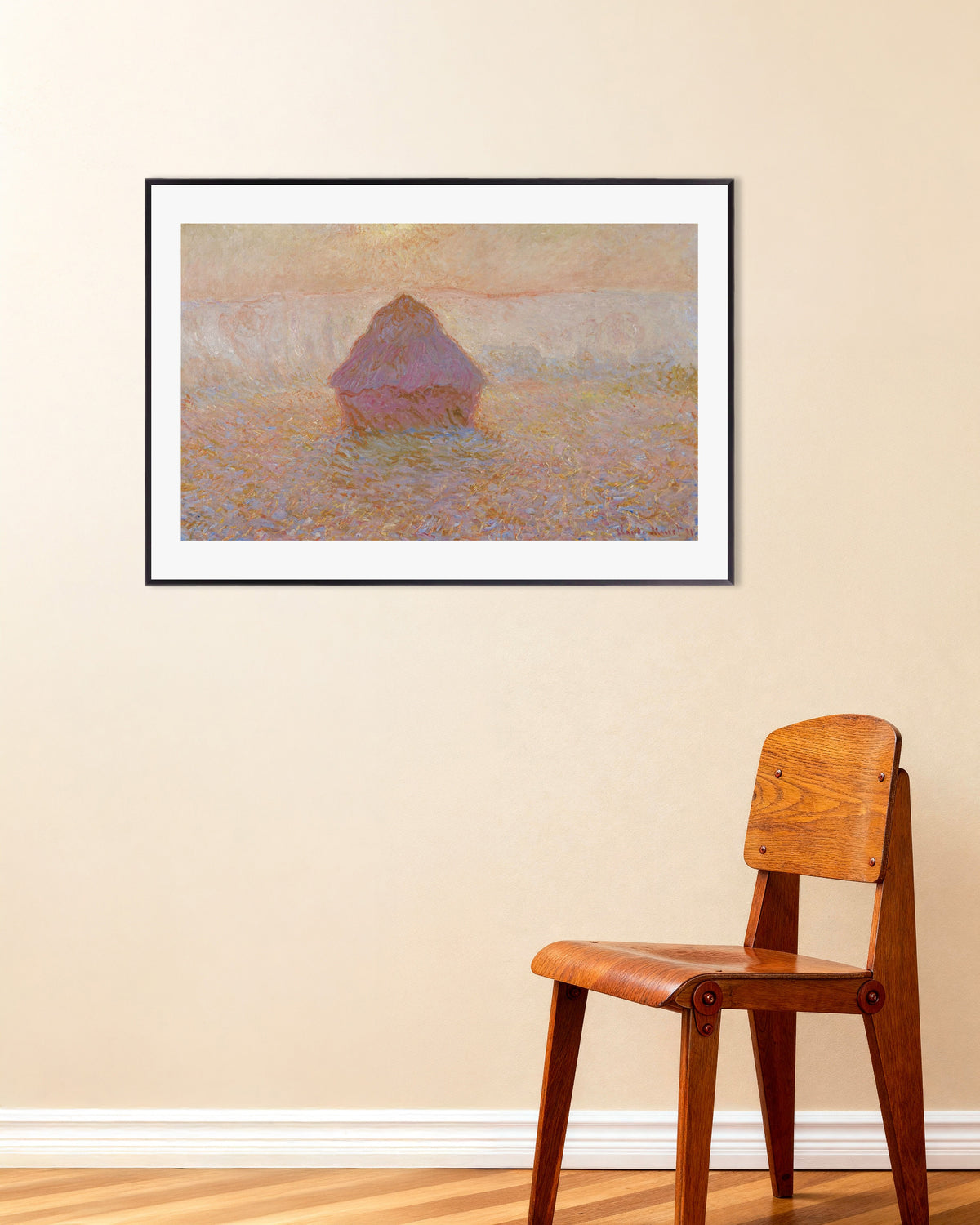 Poster Covone, sole nella nebbia (1891) di Claude Monet con cornice in metallo