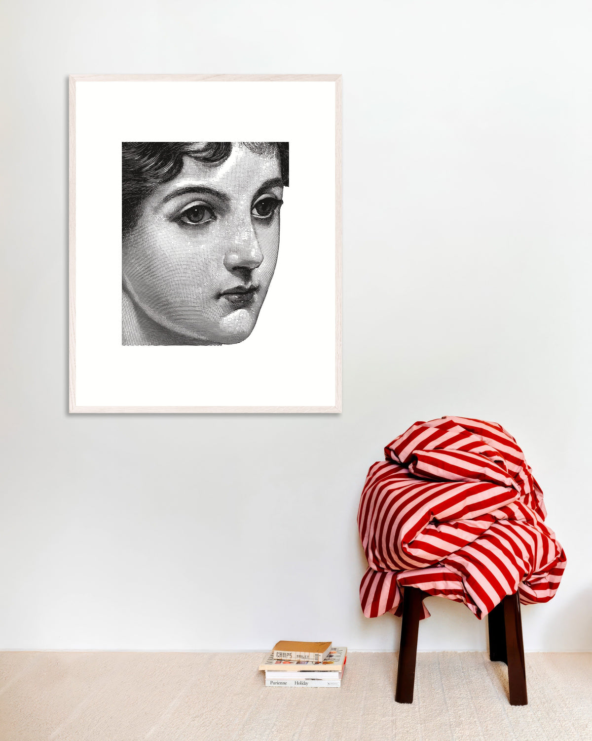 Poster of Halftone Female Portrait in Black and White - Poster, with white wooden frame