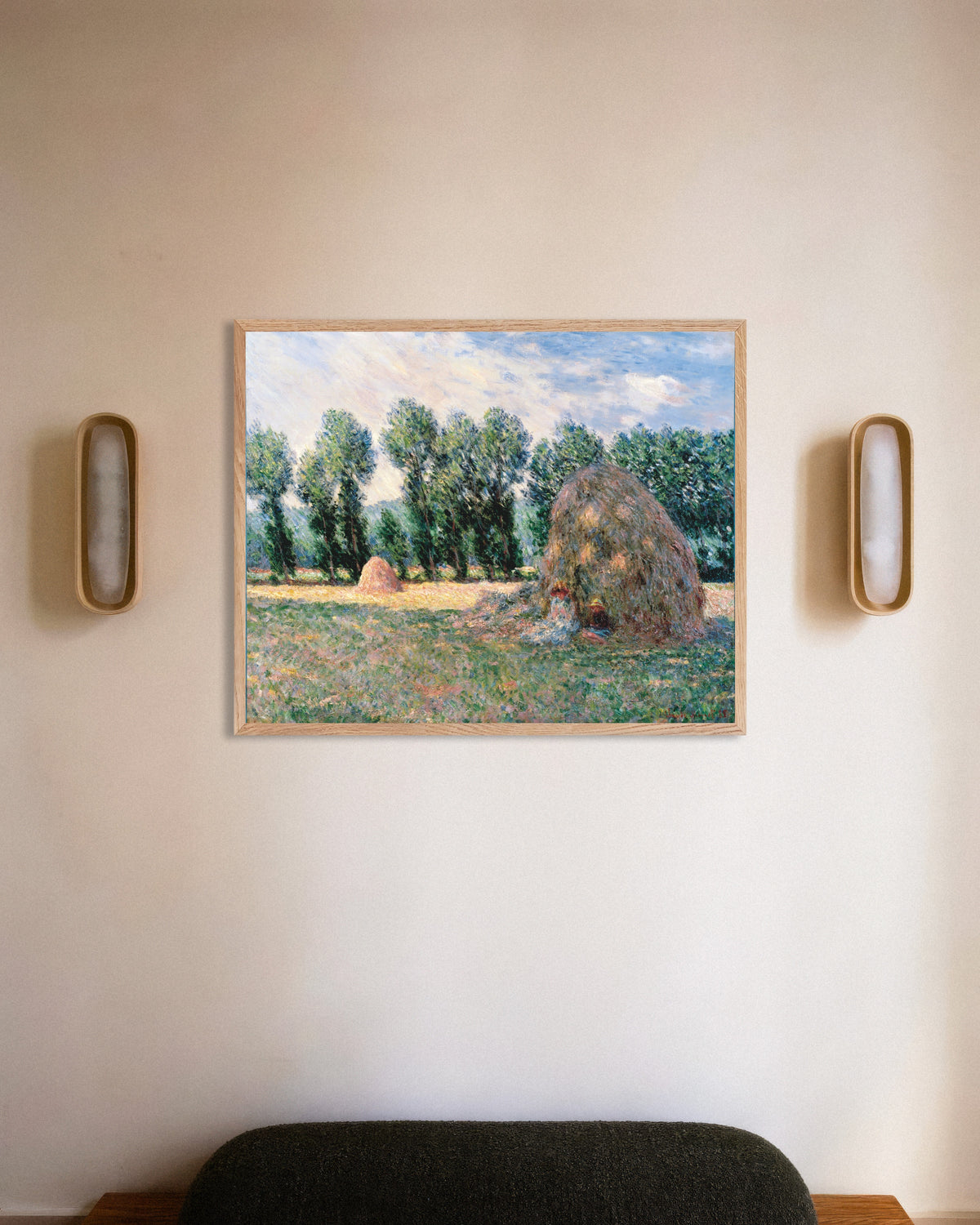 Poster Covoni (1885) di Claude Monet con cornice in legno naturale