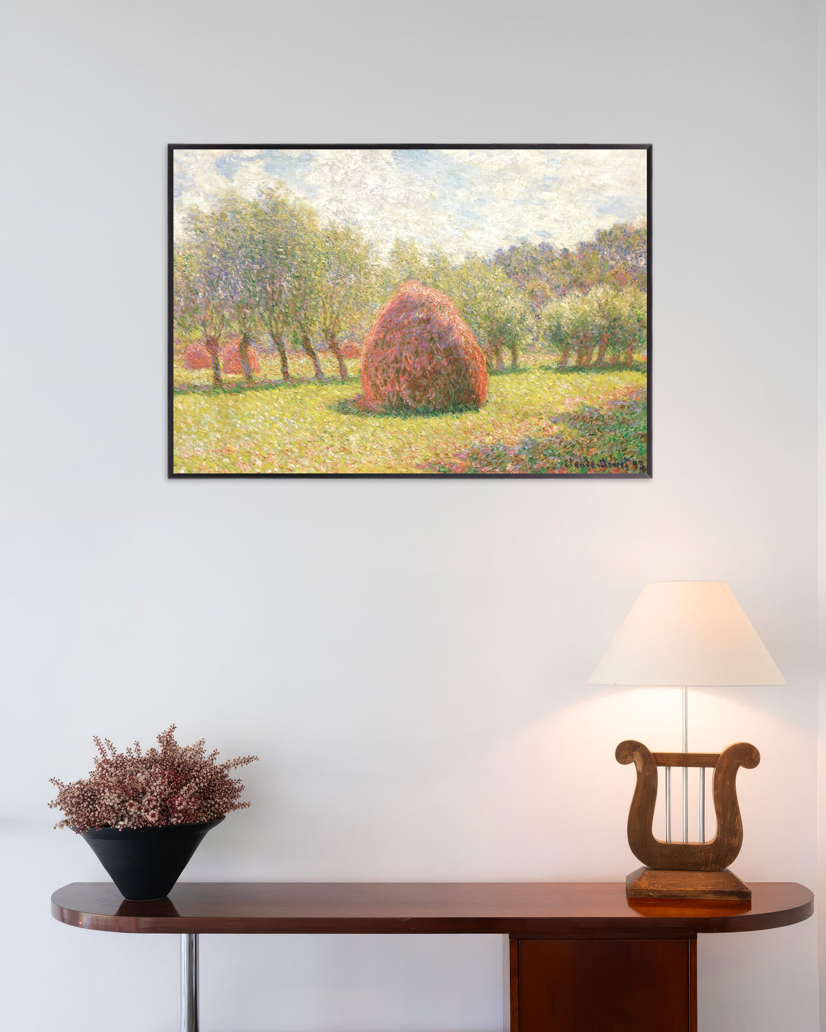 Poster Covoni a Giverny (1893) di Claude Monet con cornice in metallo