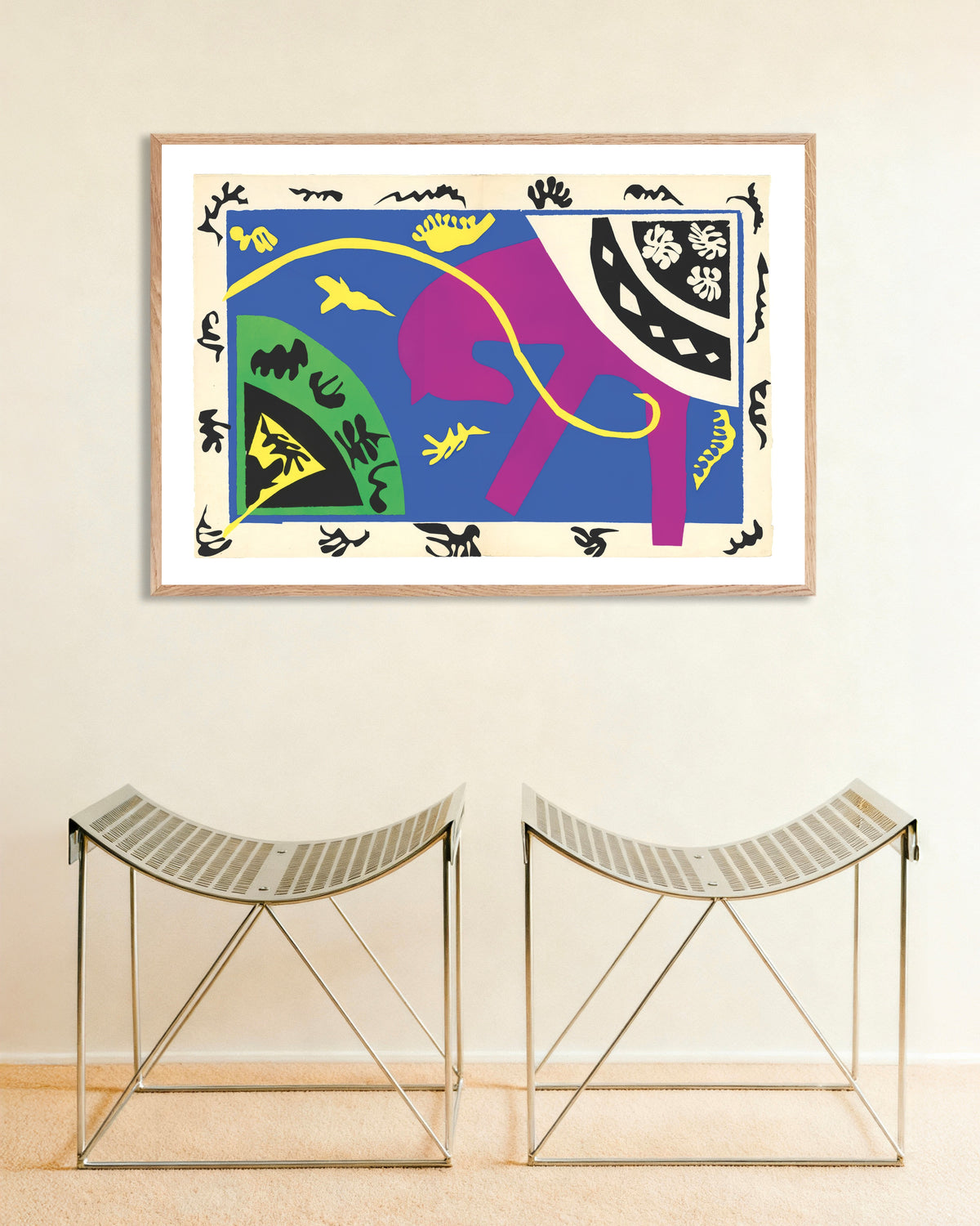 Poster di Cavallo, cavaliere e clown (Jazz, 1947) di Henri Matisse, con cornice in legno naturale