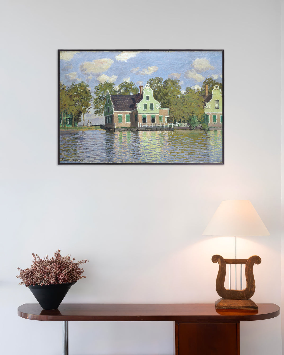 Poster Case sulla riva dello Zaan (1871) di Claude Monet con cornice in metallo