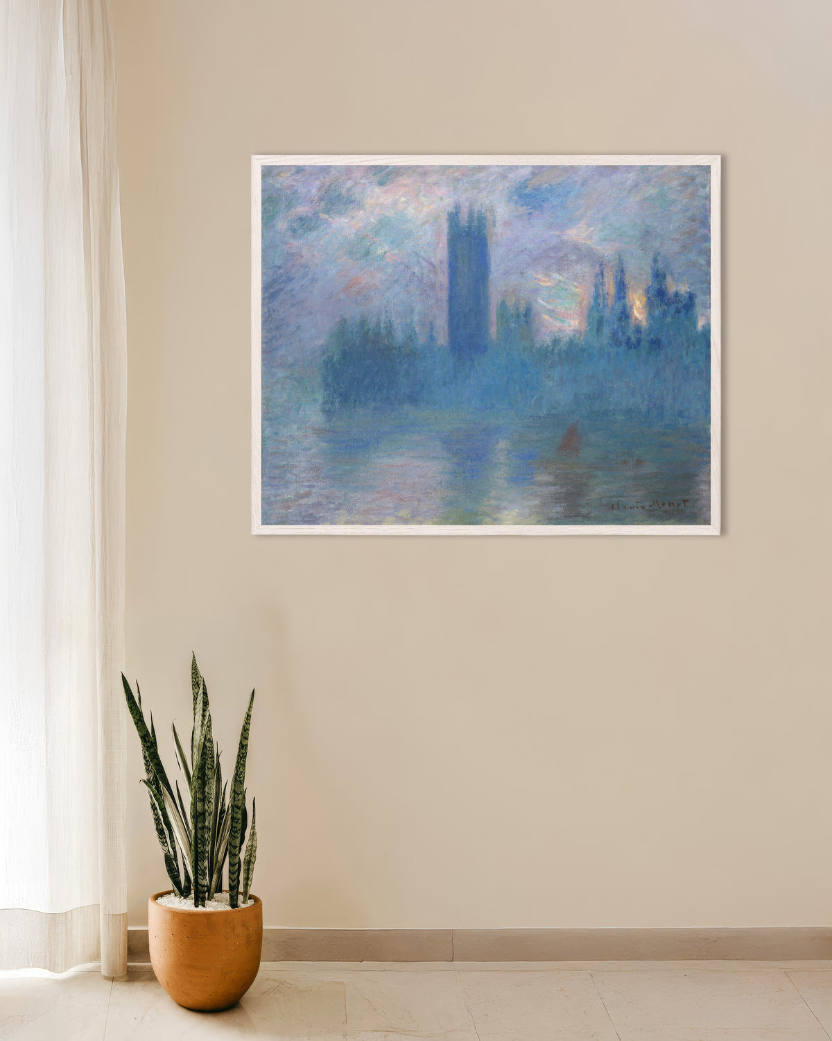 Poster Il Parlamento di Londra (1900) di Claude Monet con cornice in legno bianco