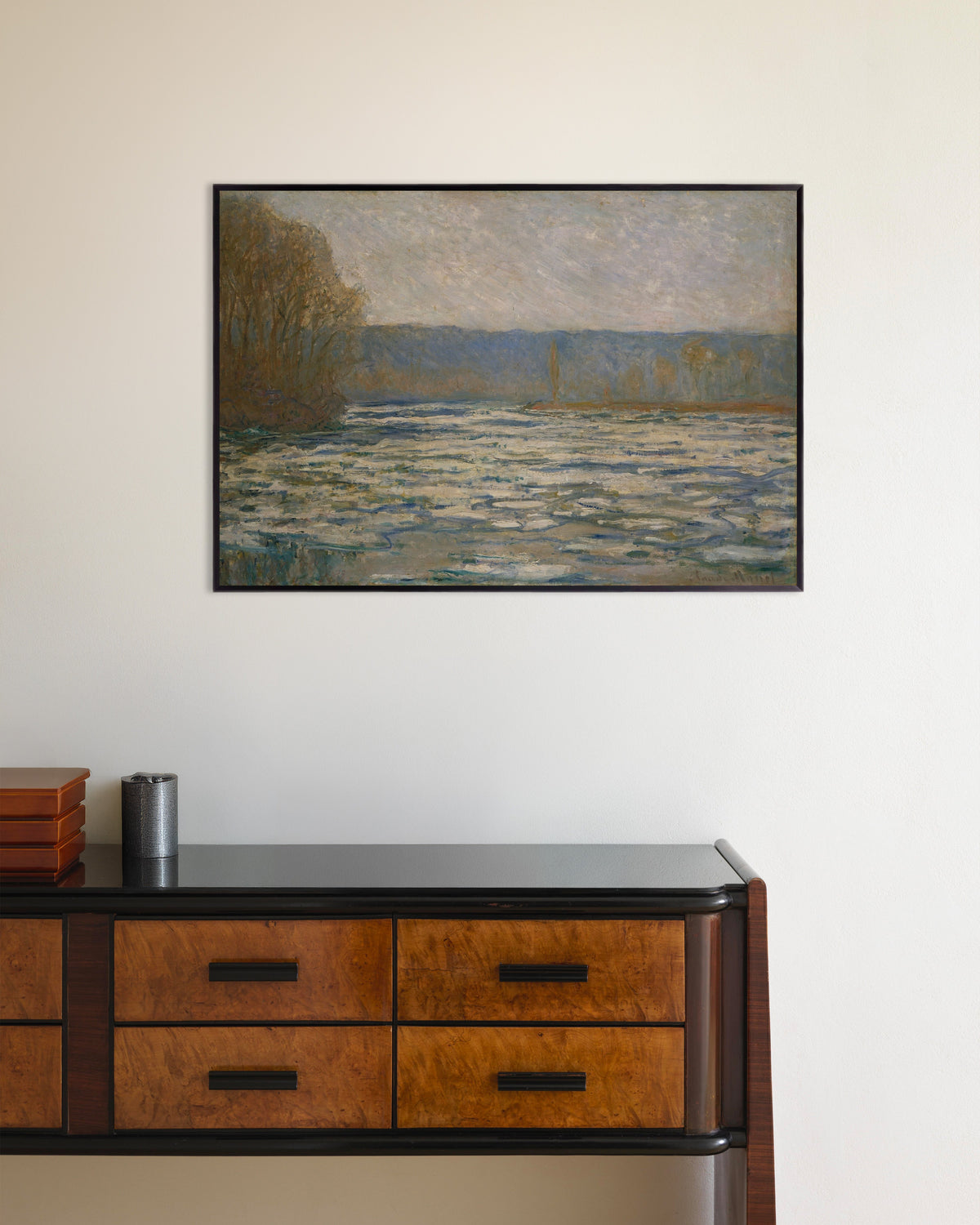 Poster Disgelo sulla Senna vicino a Bennecourt (1893) di Claude Monet con cornice in metallo