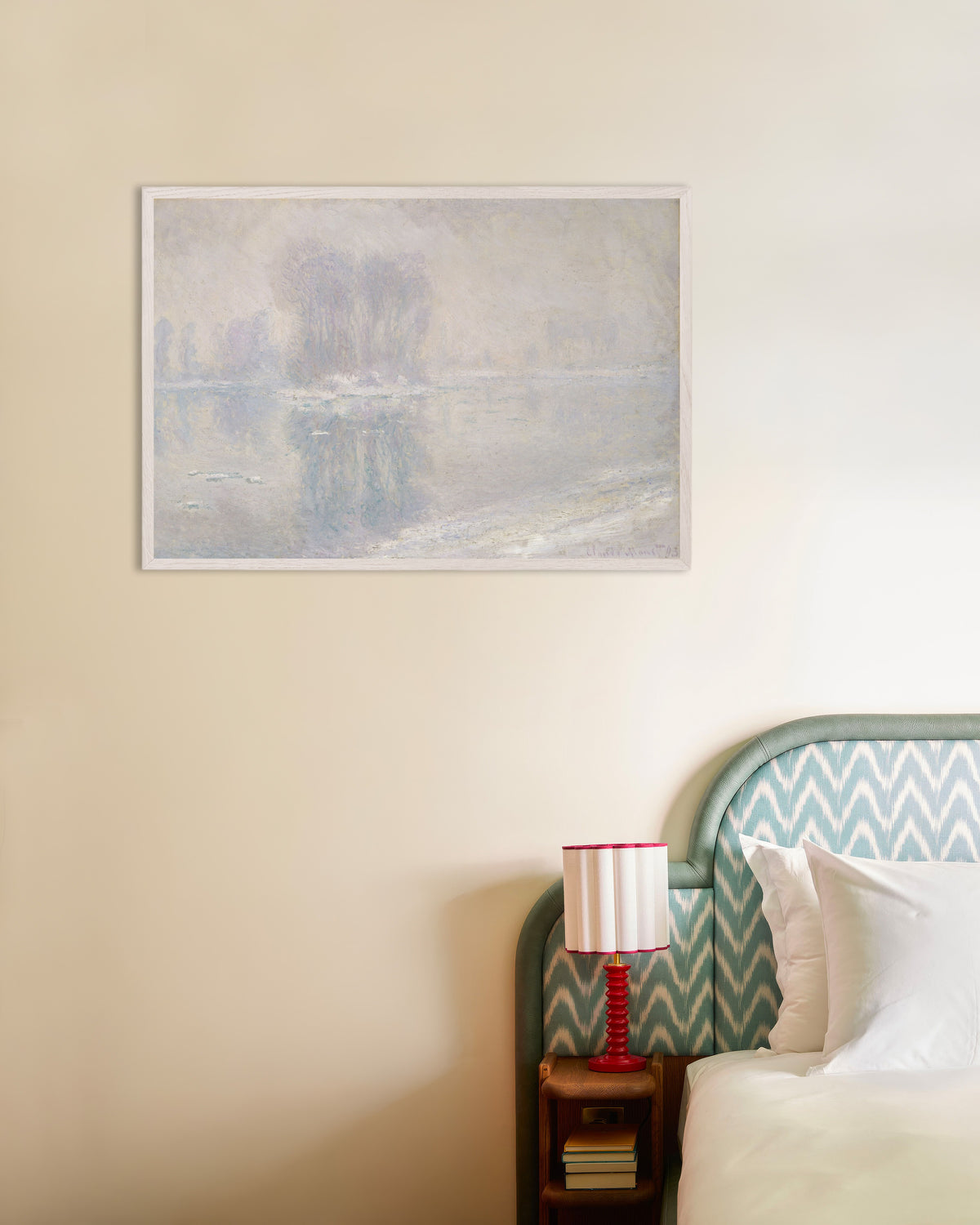 Poster Lastre di ghiaccio (1893) di Claude Monet con cornice in legno bianco