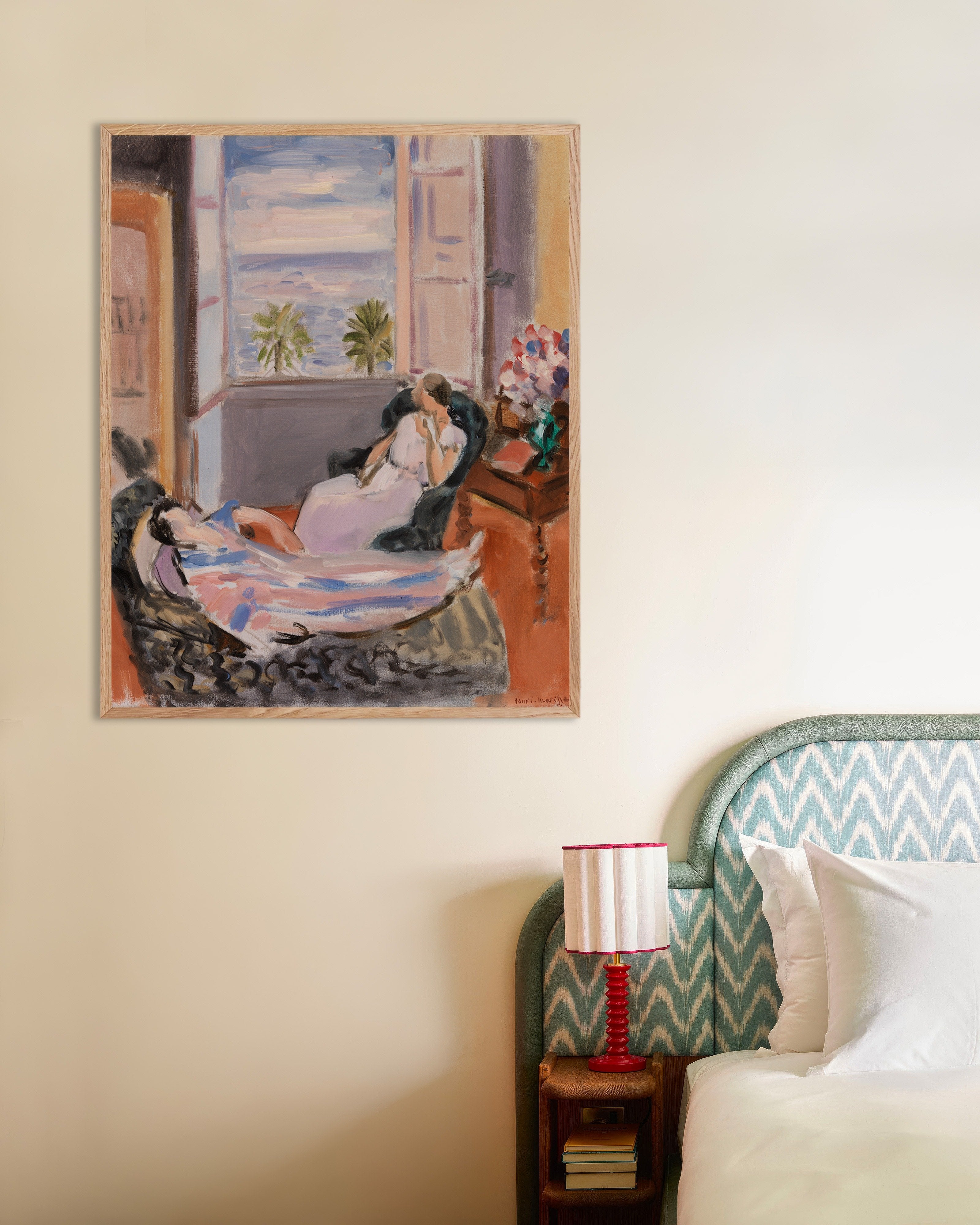 Poster of Interior with two figures, open window (1921-1922) by Henri Matisse, with natural wooden frame