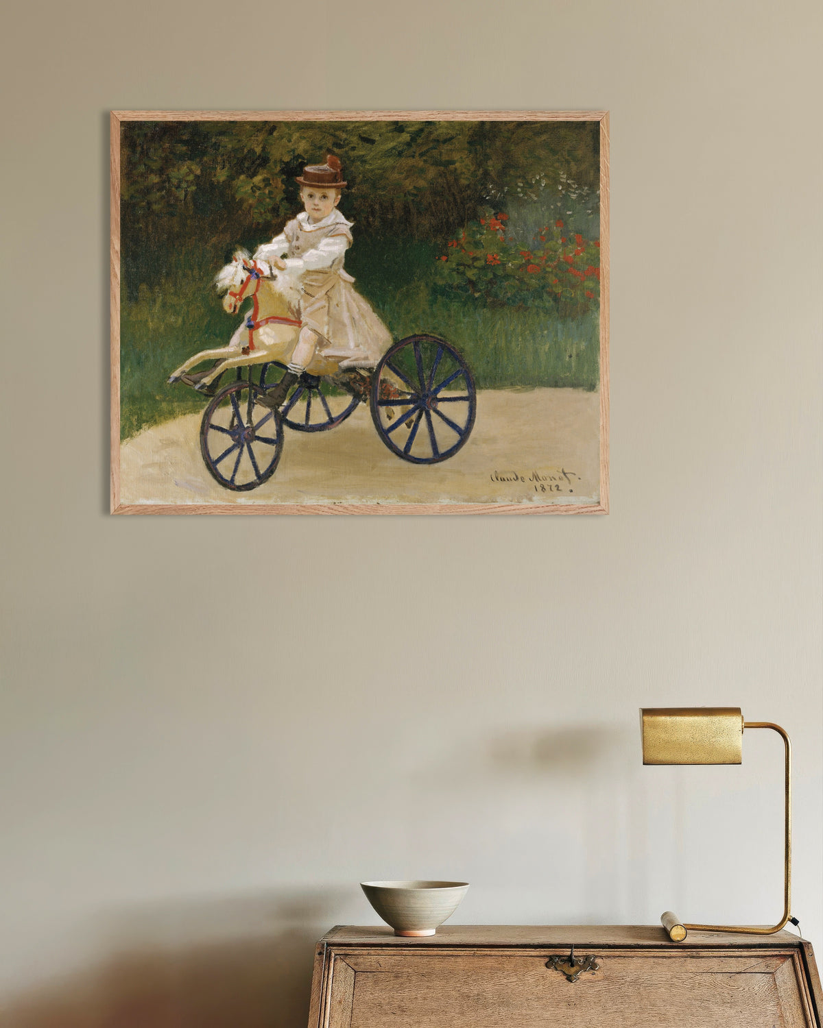 Poster Jean Monet sul suo cavallo a dondolo (1872) di Claude Monet con cornice in legno naturale