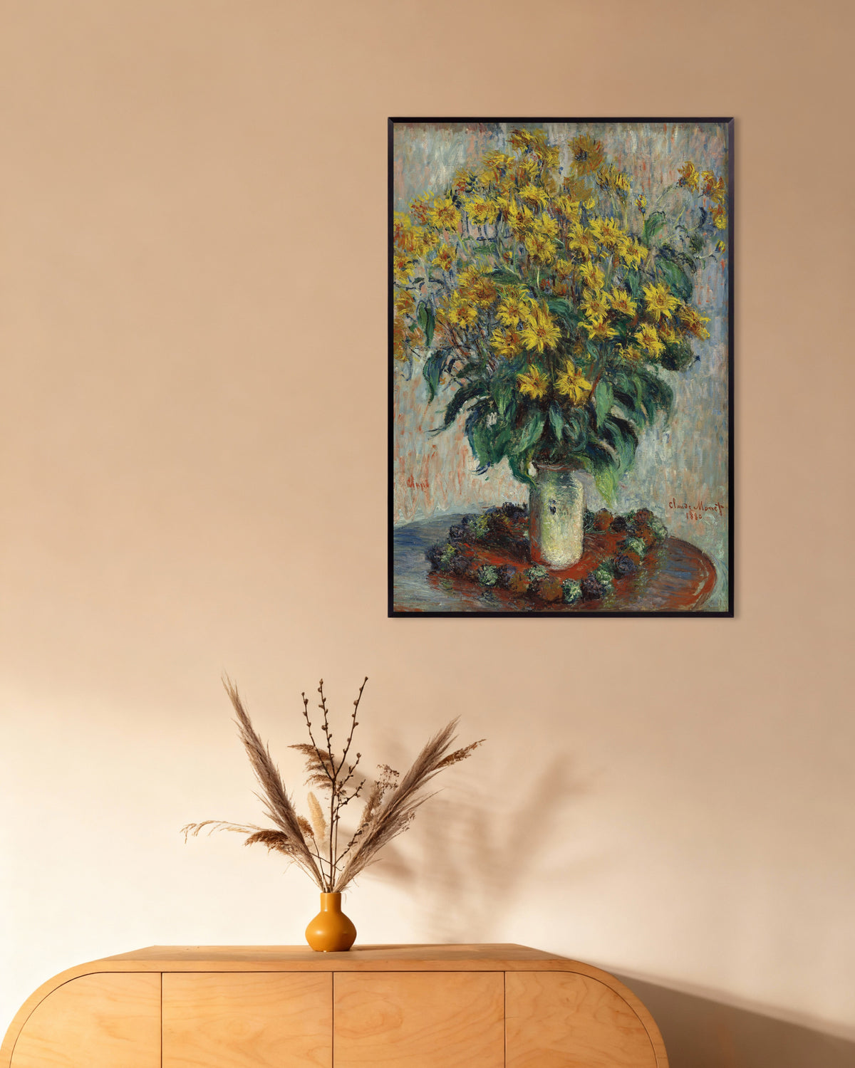 Poster Fiori di topinambur (1880) di Claude Monet con cornice in metallo
