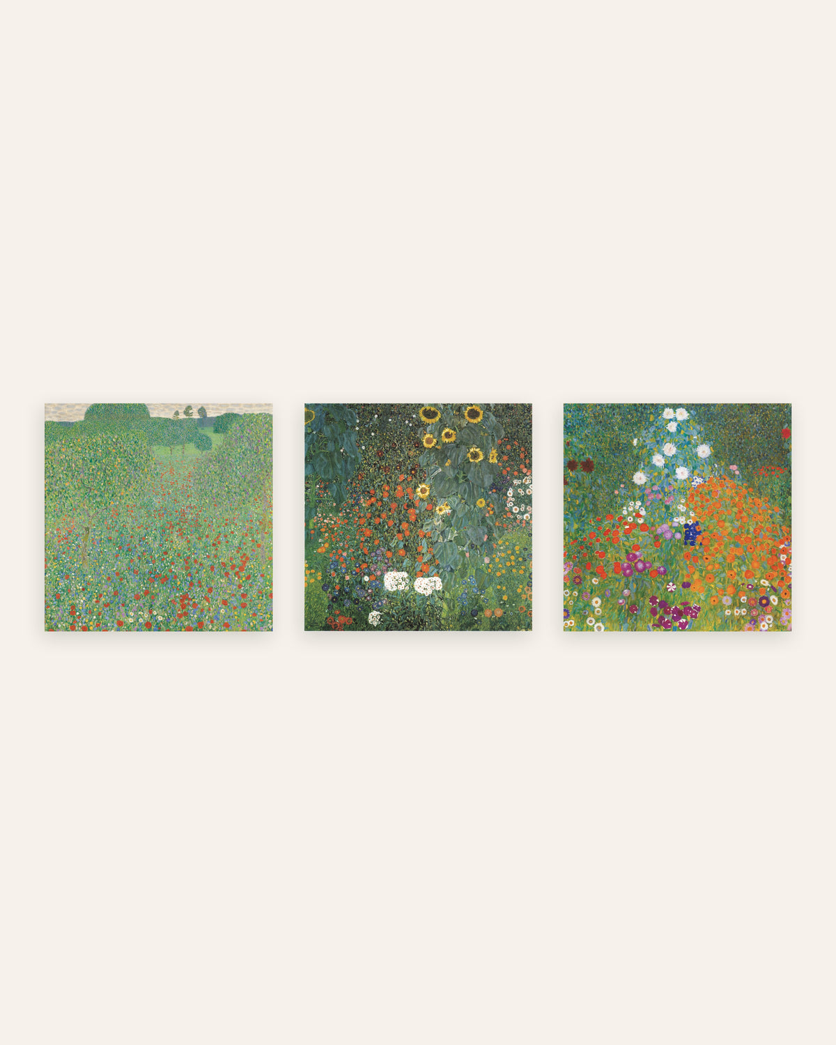 Poster Klimt, set da 3: Campo di papaveri, Giardino con girasoli e Giardino di campagna, senza cornice