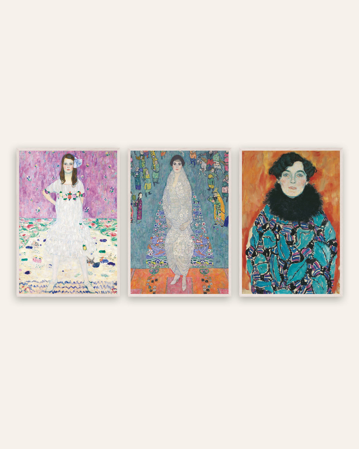 Poster Klimt, set da 3 ritratti: Mäda Primavesi, Elisabeth Lederer e Johanna Staude, con cornici in rovere bianco