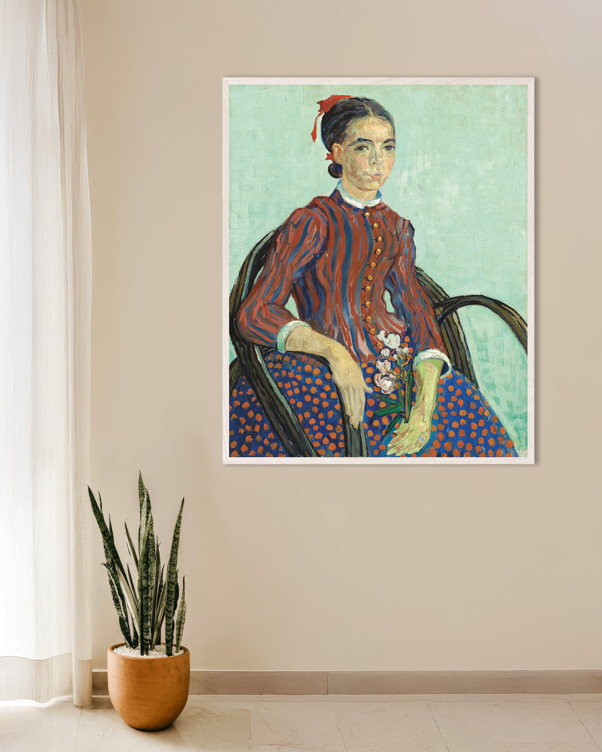 Poster La Mousmé (1888) di Vincent van Gogh, con cornice in legno bianco