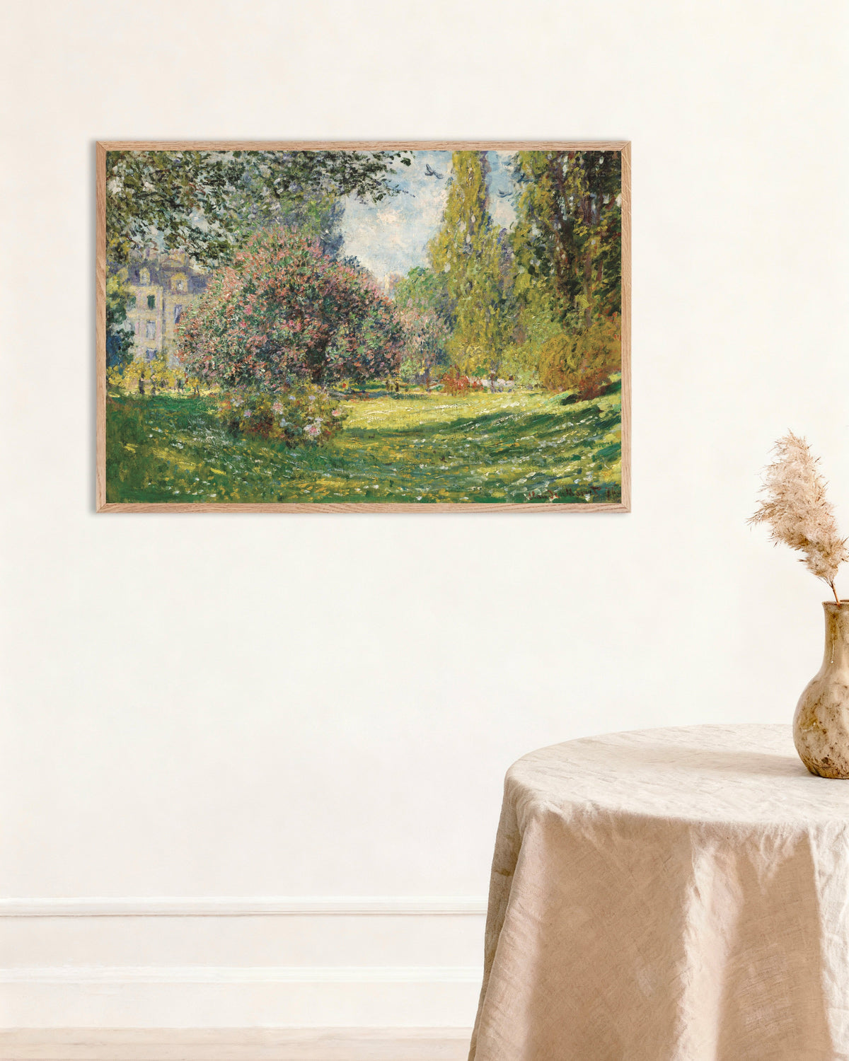 Poster Paesaggio, il Parc Monceau (1876) di Claude Monet con cornice in legno naturale