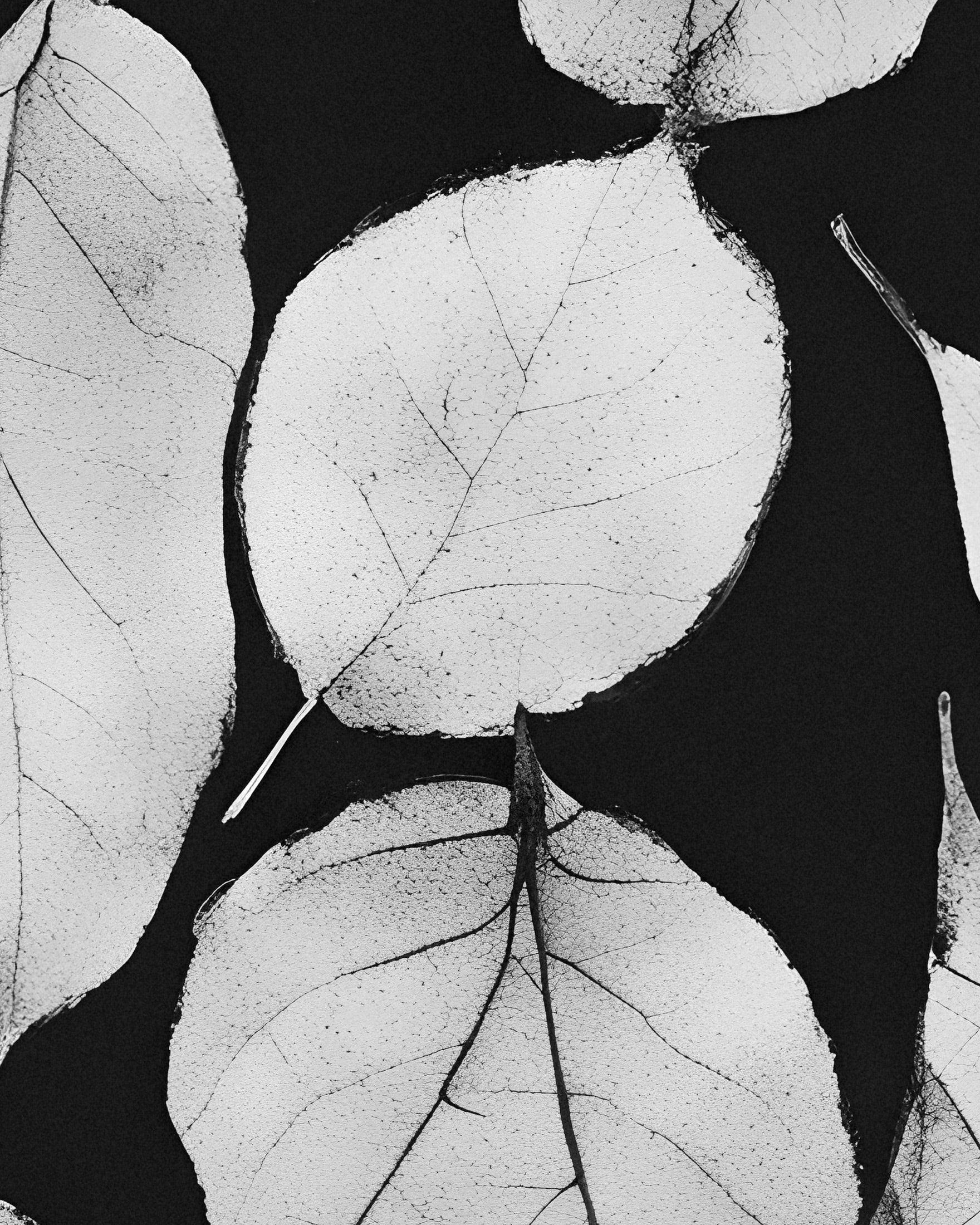 Foglie secche, bianco e nero - Poster