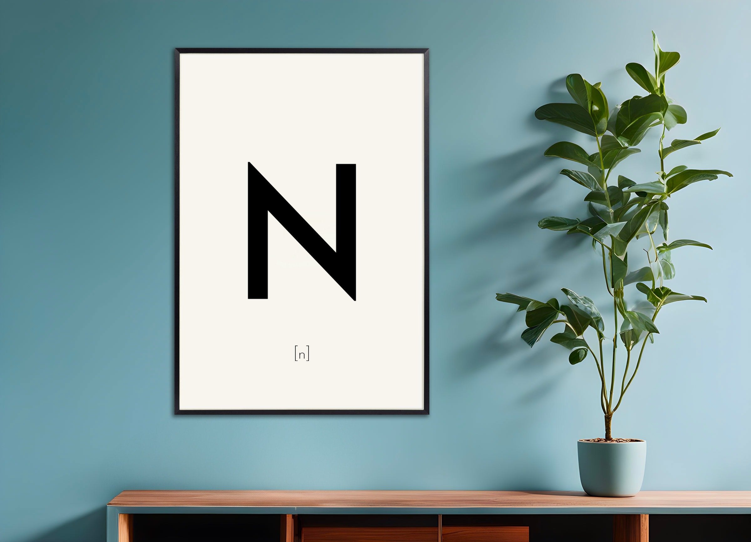 Poster of Letter N, with metal frame