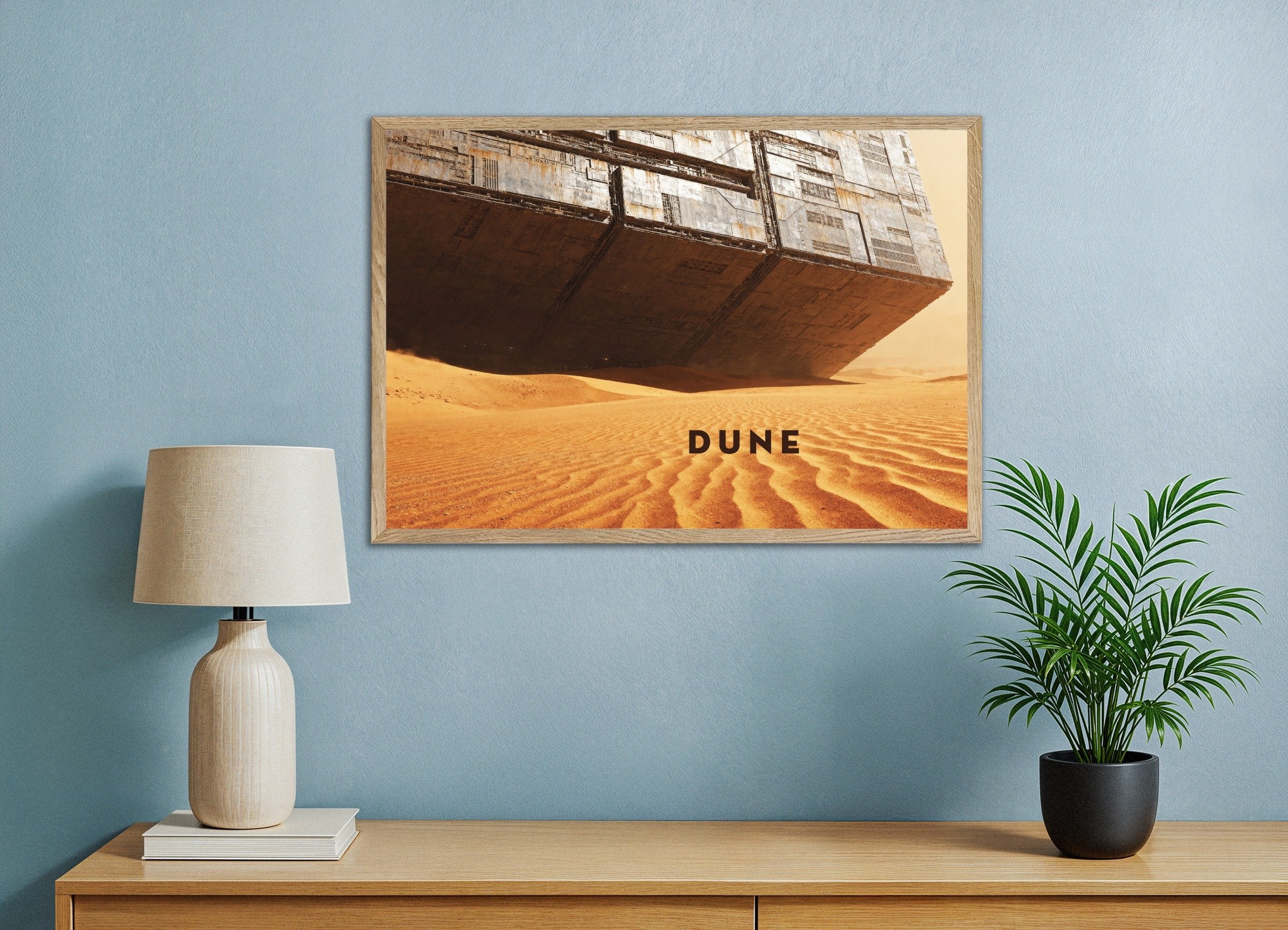 Poster of Massive Desert Structure - Dune Poster, Sci-Fi Sand Art Print, with natural wooden frame