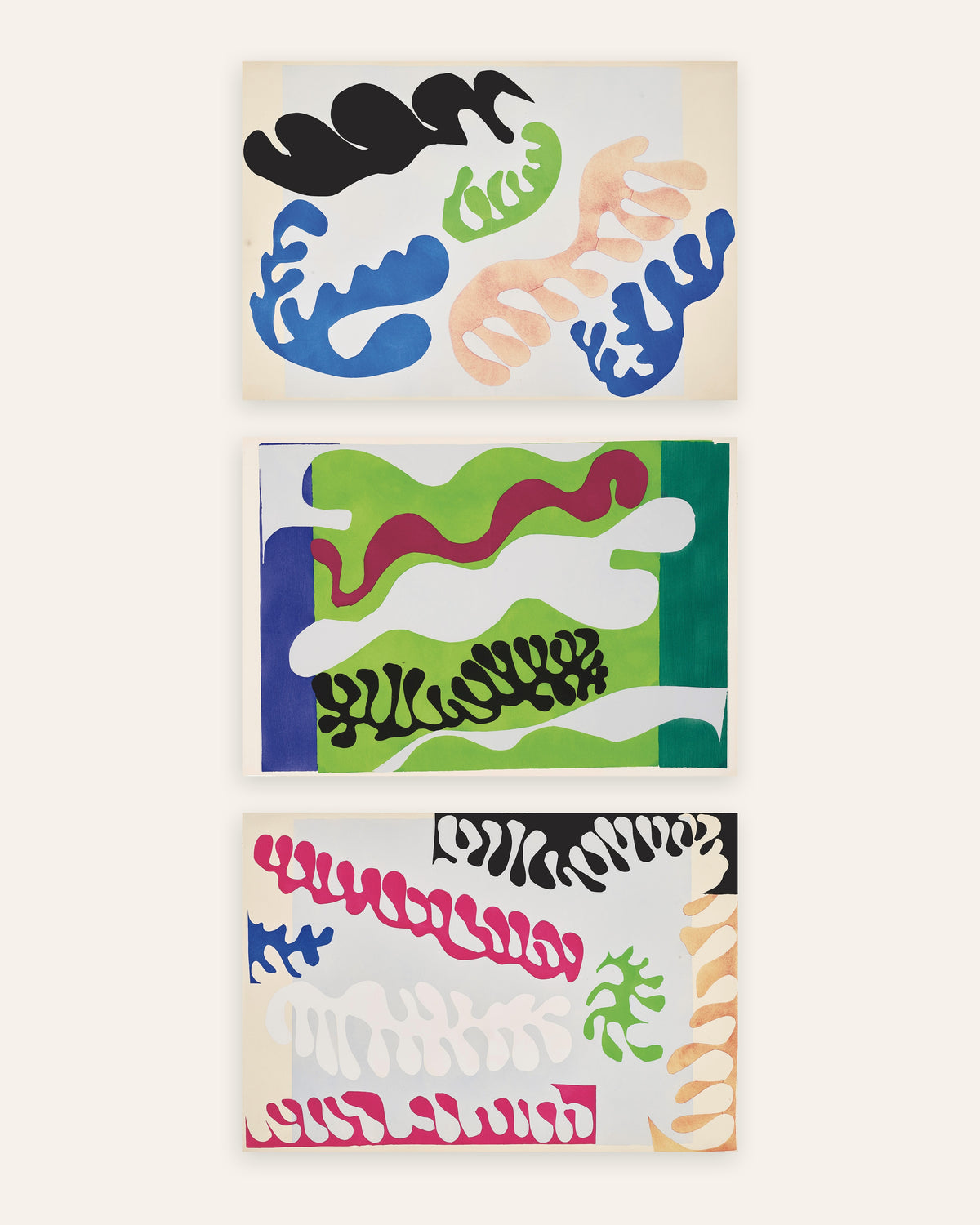 Poster Matisse Jazz, set da 3: La laguna in blu, verde e rosa, senza cornice