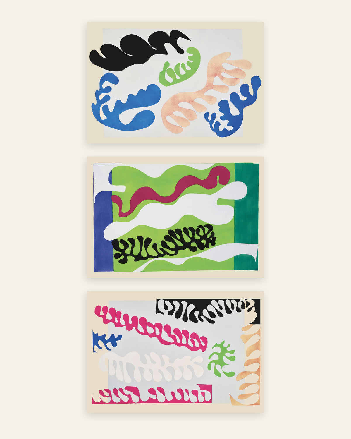 Poster Matisse Jazz, set da 3: La laguna in blu, verde e rosa, senza cornice