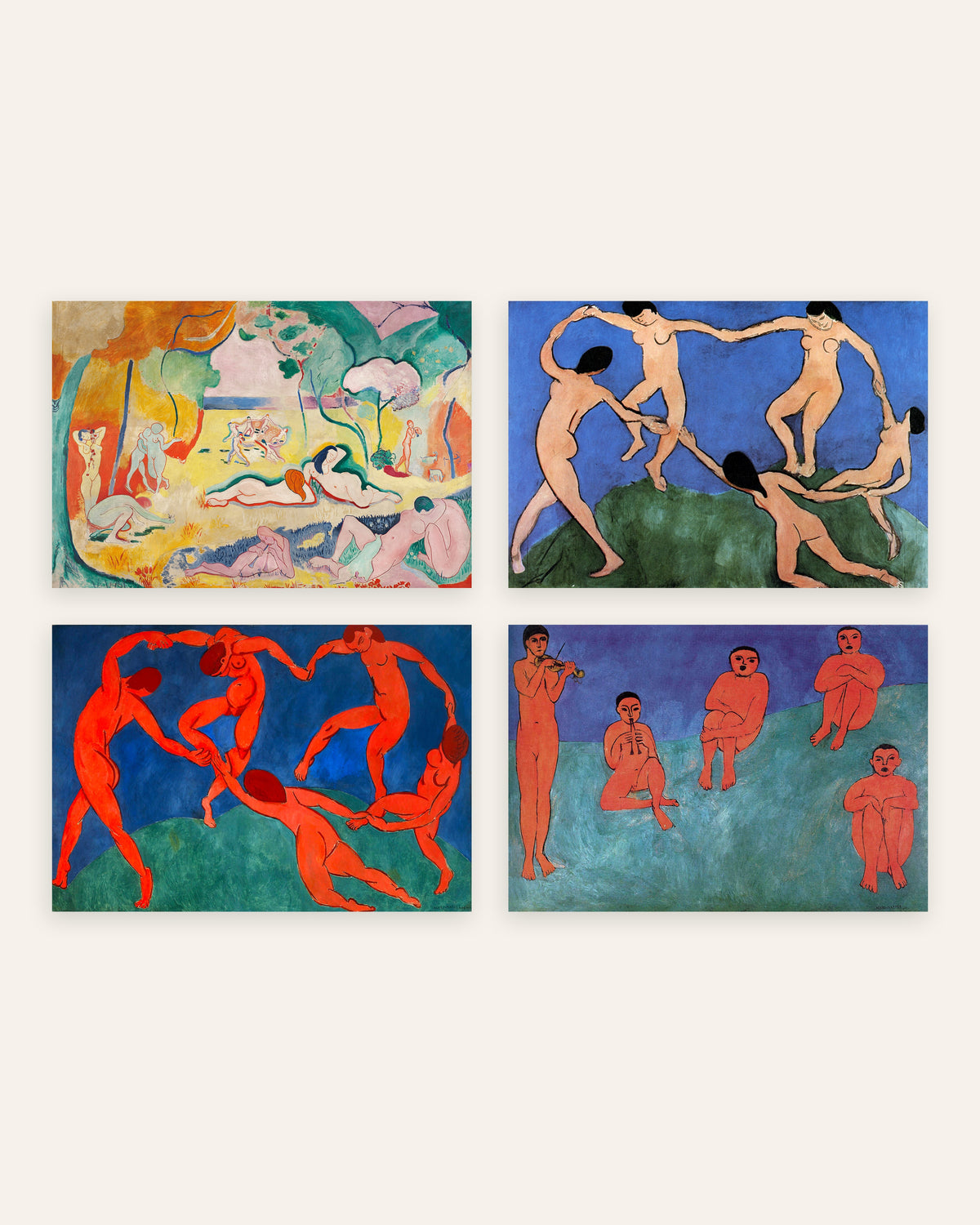 Poster Matisse, set da 4: La gioia di vivere, La danza I e II e Musica, senza cornice