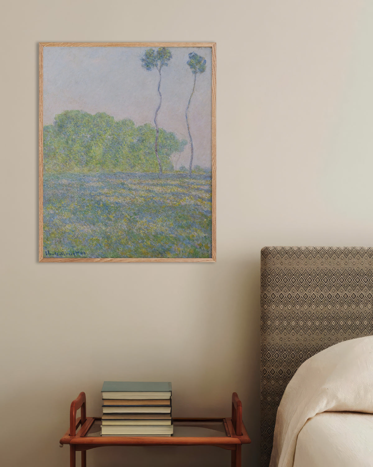 Poster Prato a Giverny (1894) di Claude Monet con cornice in legno naturale