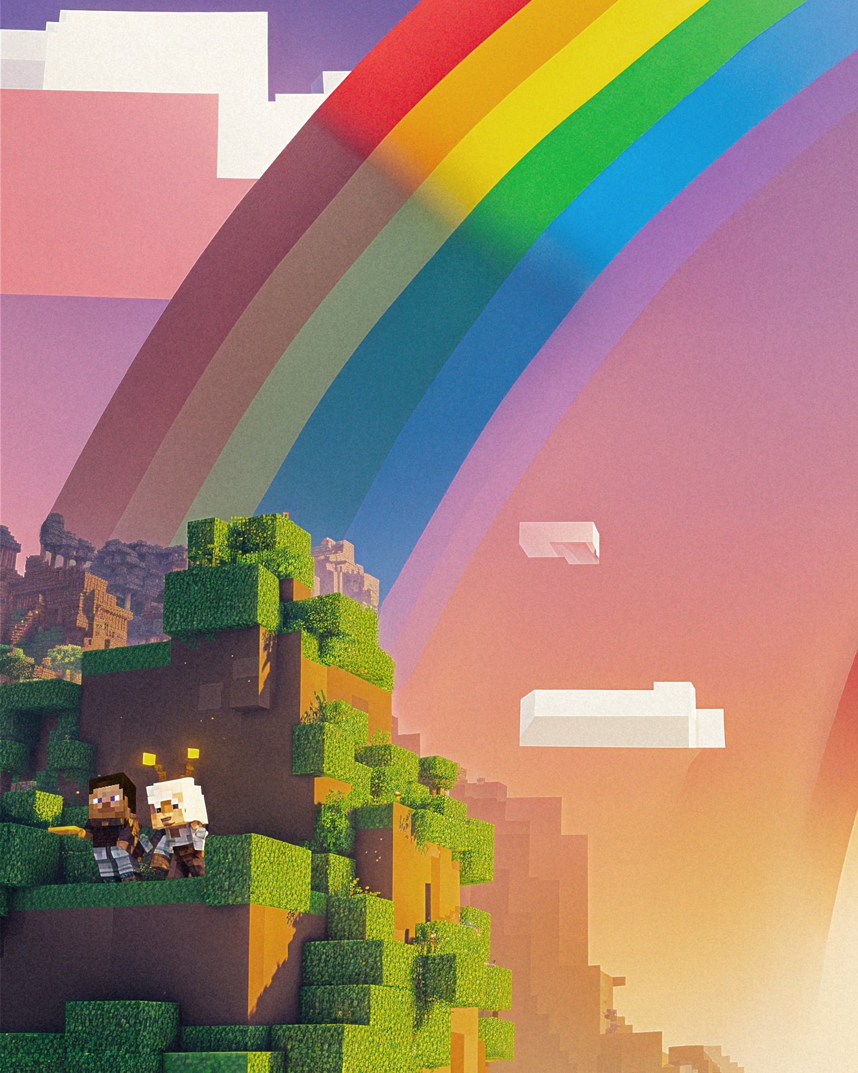 Valle Pixel Arcobaleno – Poster Paesaggio Fantasy