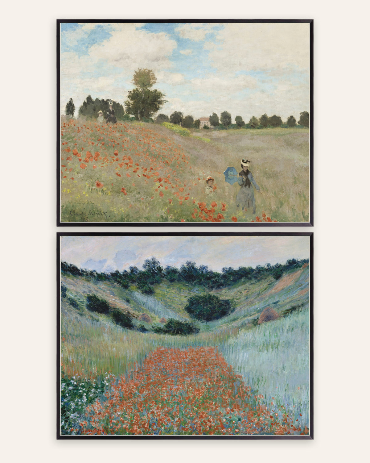 Poster di Monet, set da 2: papaveri di Argenteuil e Giverny, con cornici in metallo nero