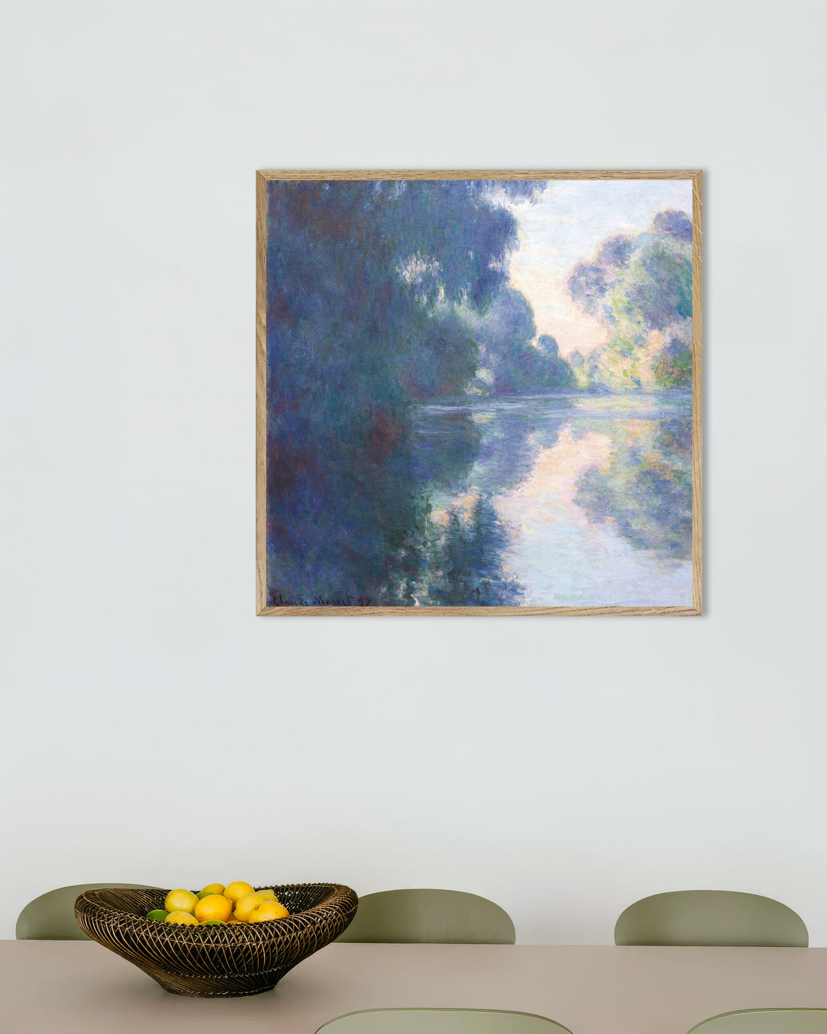 Poster Mattino sulla Senna (1897) di Claude Monet con cornice in legno naturale