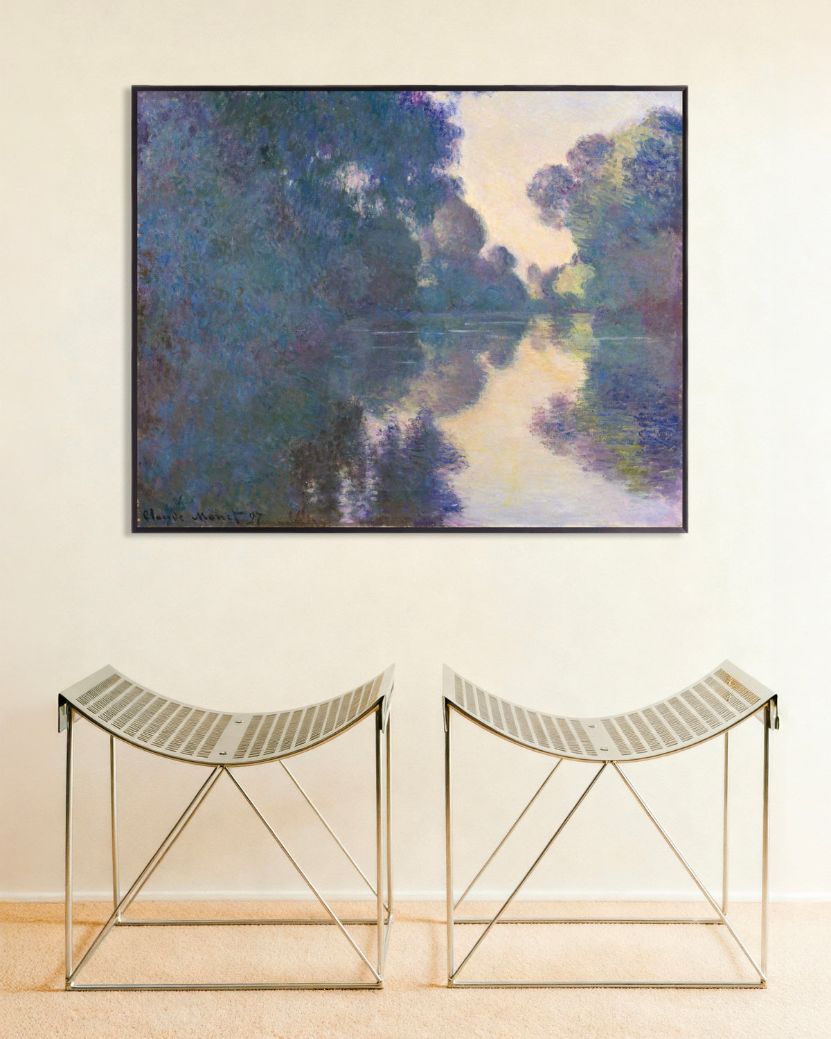 Poster Mattino sulla Senna vicino a Giverny (1897) di Claude Monet con cornice in metallo